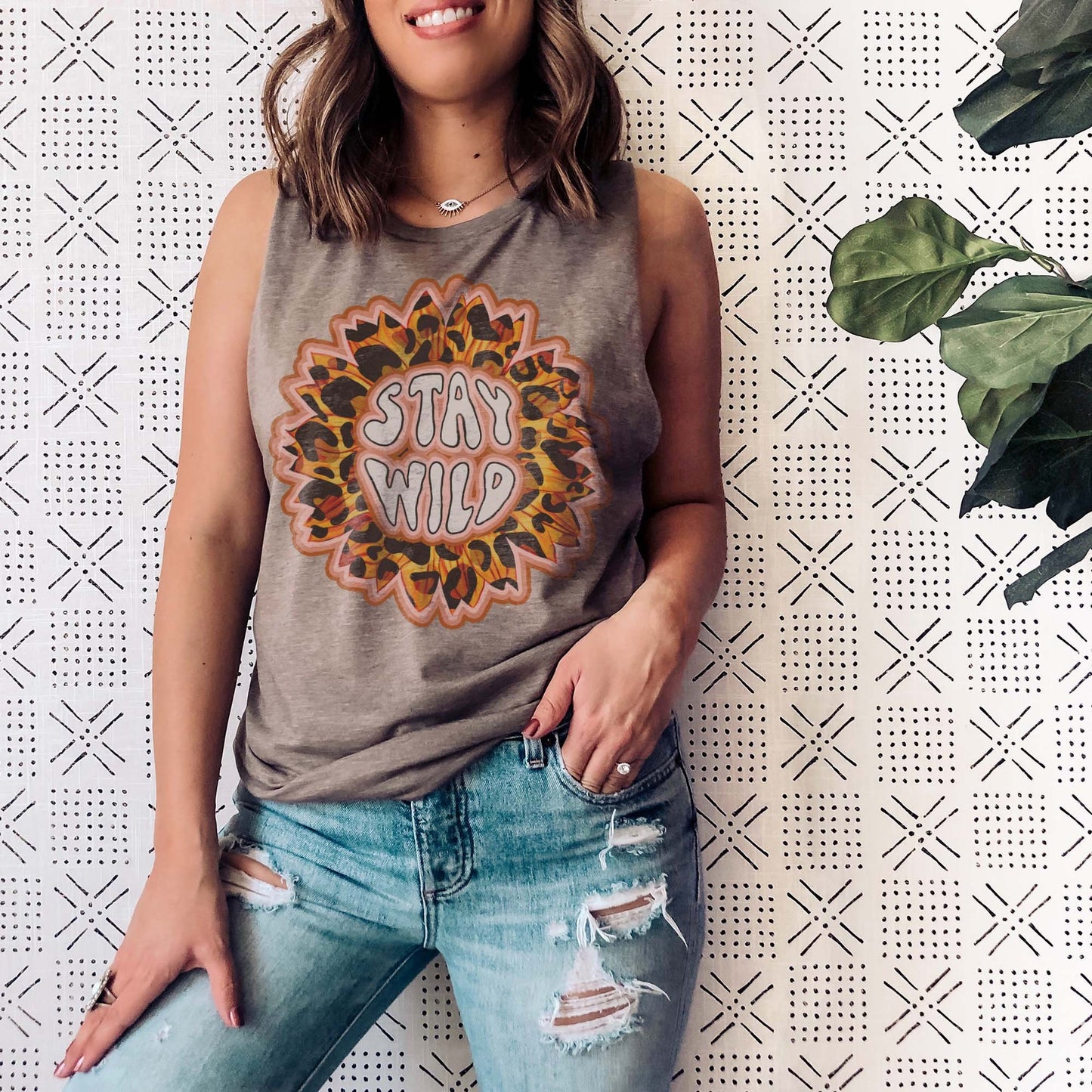 Stay Wild Sunflower Sublimation Design PNG Digital Download Printable Leopard Cheetah Flower Retro Groovy 70s Vintage Floral Pink