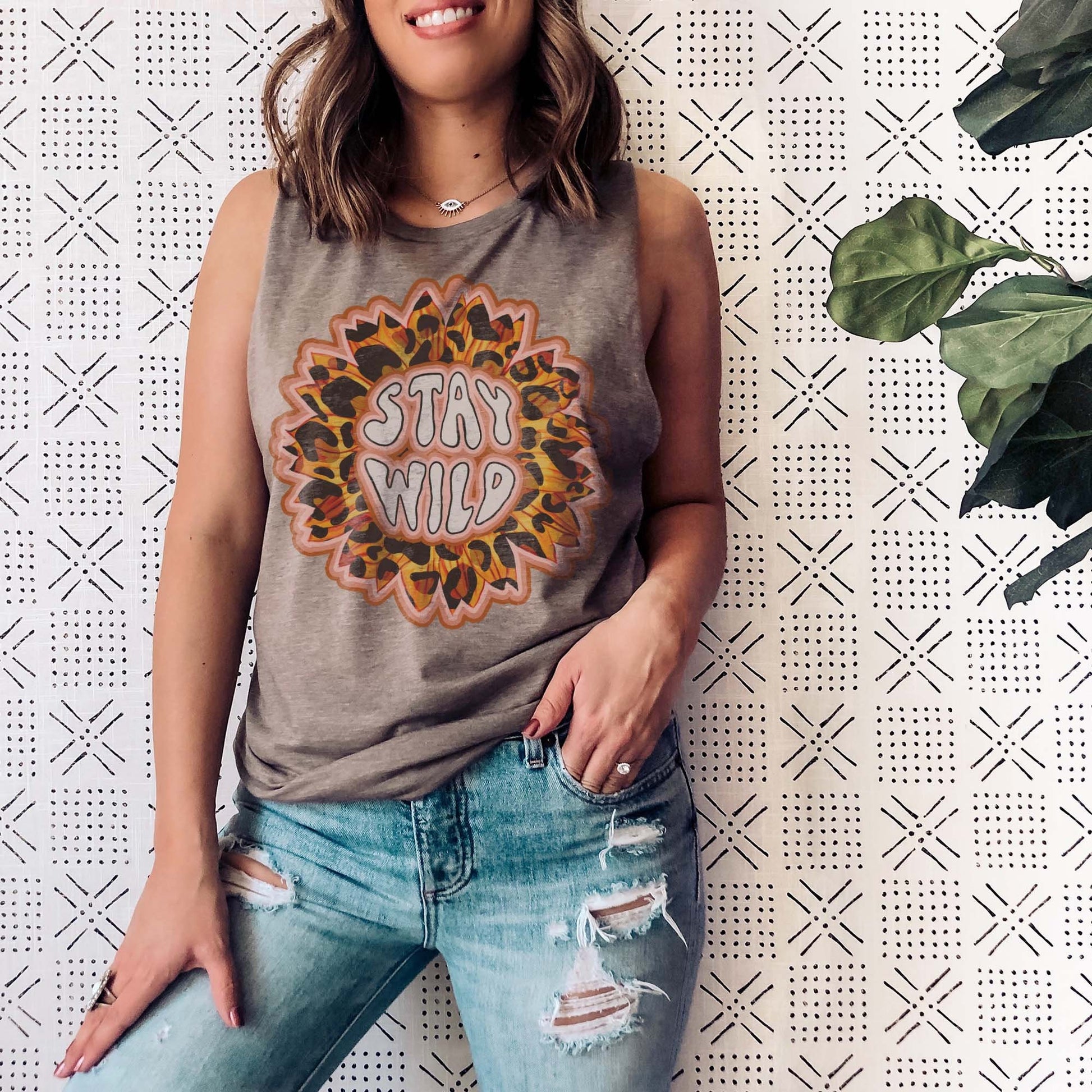 Stay Wild Sunflower Sublimation Design PNG Digital Download Printable Leopard Cheetah Flower Retro Groovy 70s Vintage Floral Pink