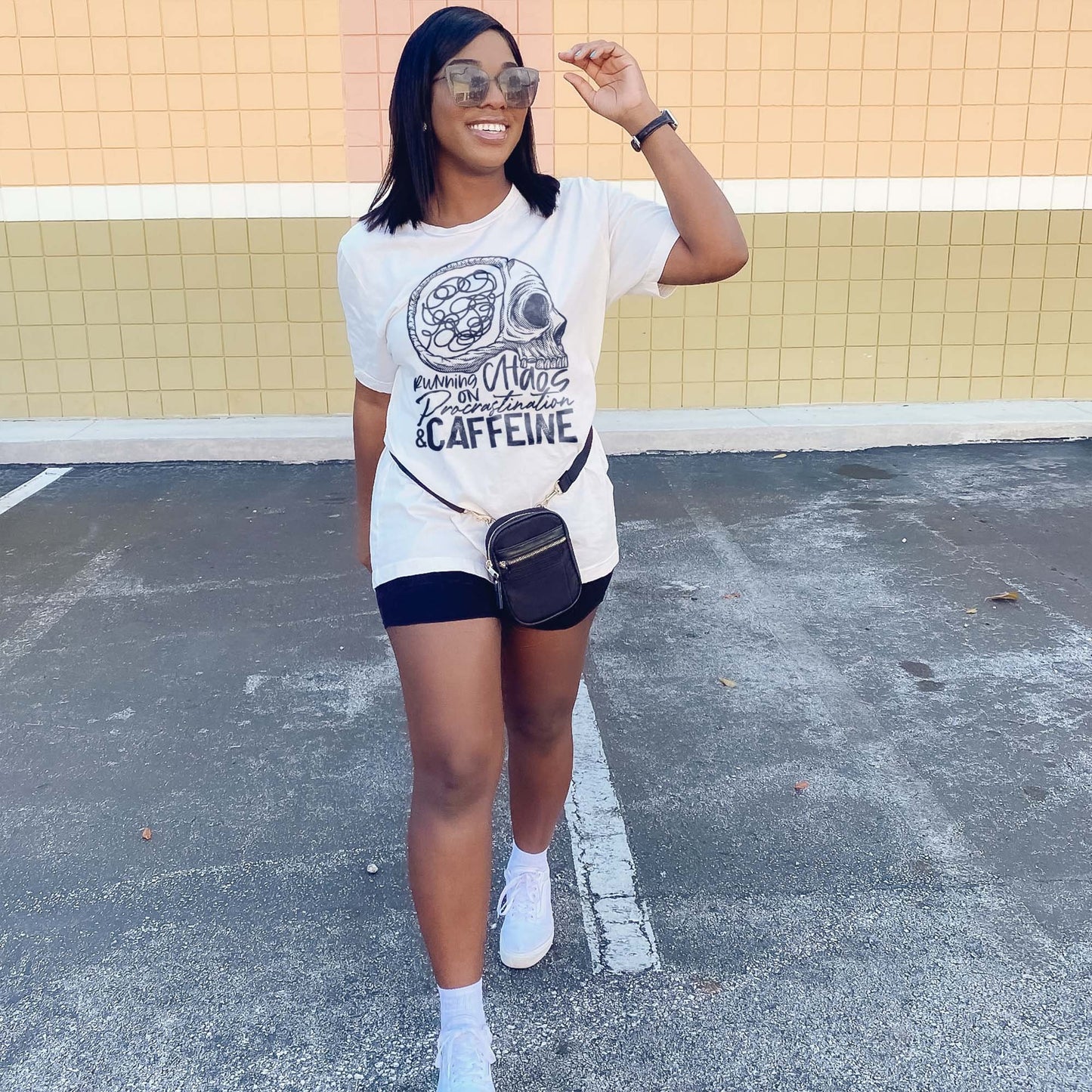 Running on Chaos Procrastination & Caffeine Sublimation Design PNG Digital Download Printable Skull Skeleton Brain Mental Health ADHD Mama