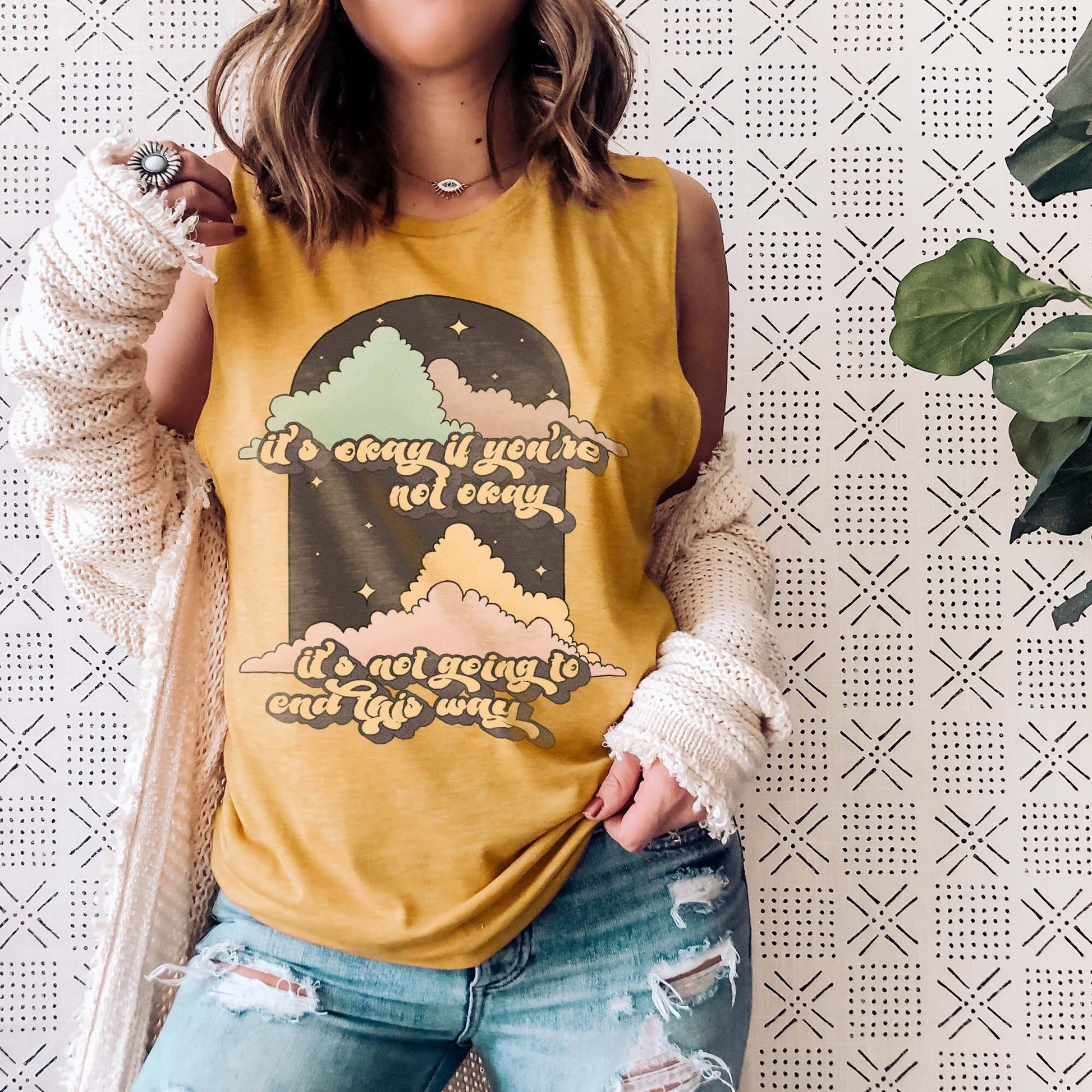 It's Okay to Not Be Okay It's Not Going to End this Way Sublimation Design PNG Digital Download Printable Mental Health Christian Retro