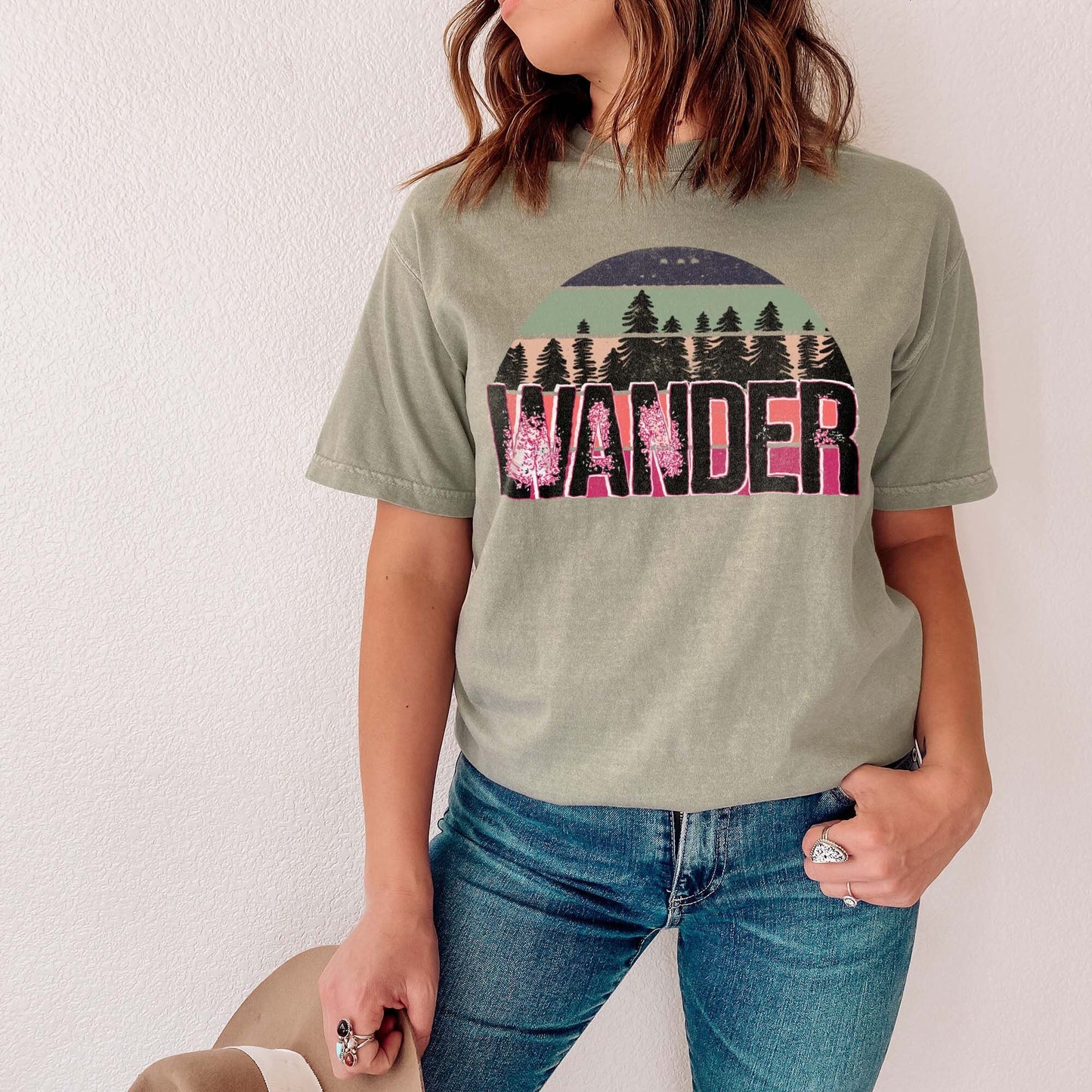 Wander Sublimation Design PNG Digital Download Printable Wanderlust Travel Camping Mountain Adventure Tree Hiking Nature Van Life Camper