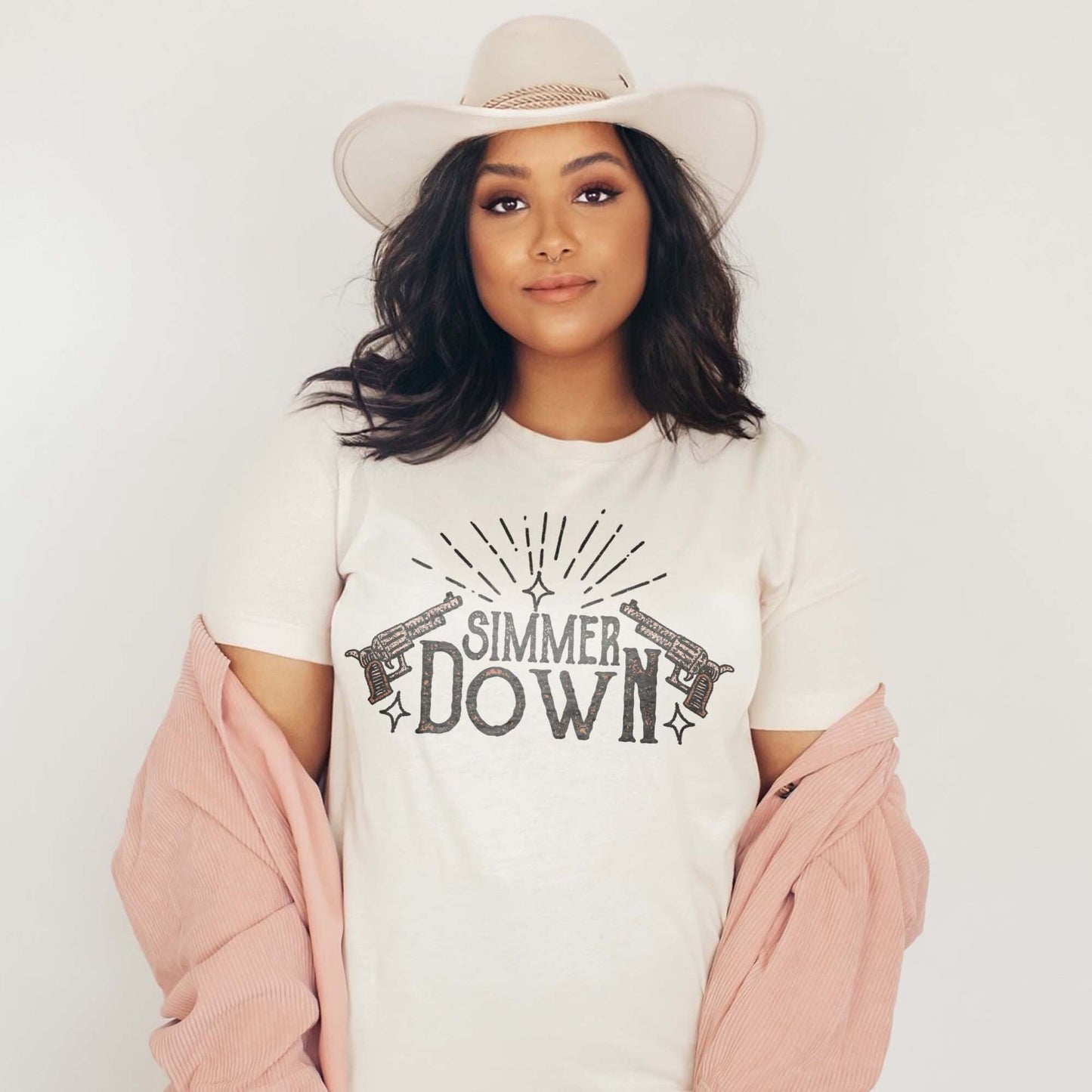 Simmer Down Sublimation Design PNG Digital Download Printable Western Cowgirl Boot Cowboy Punchy Southern Cow Country Wild West Pistol