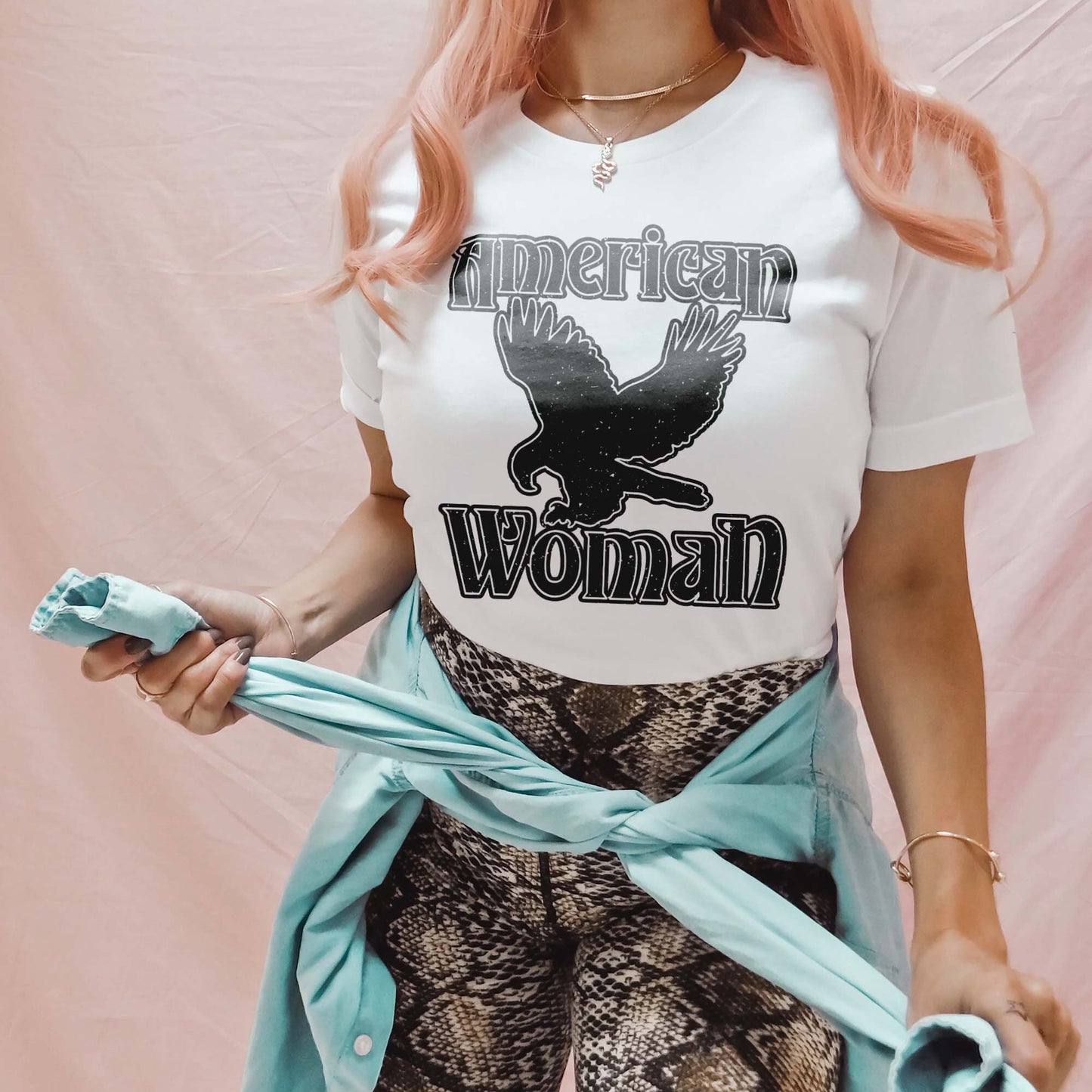 American Woman Sublimation Design PNG Digital Download Printable Retro Eagle 70s 4th of July Cheetah Leopard Boho USA Flag Patriotic Single