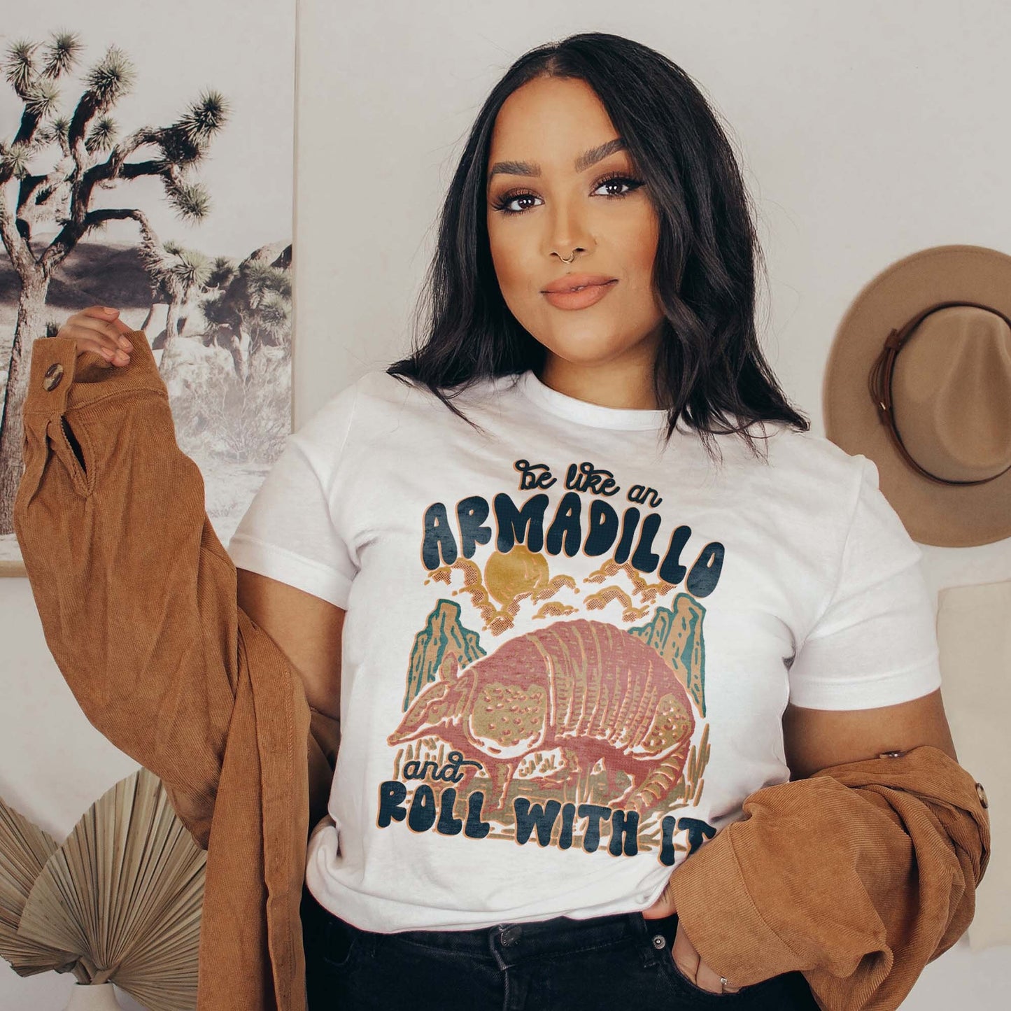 Be Like an Armadillo and Roll With It Sublimation Design PNG Digital Download Printable Retro Country Southern Funny Quote Western Desert