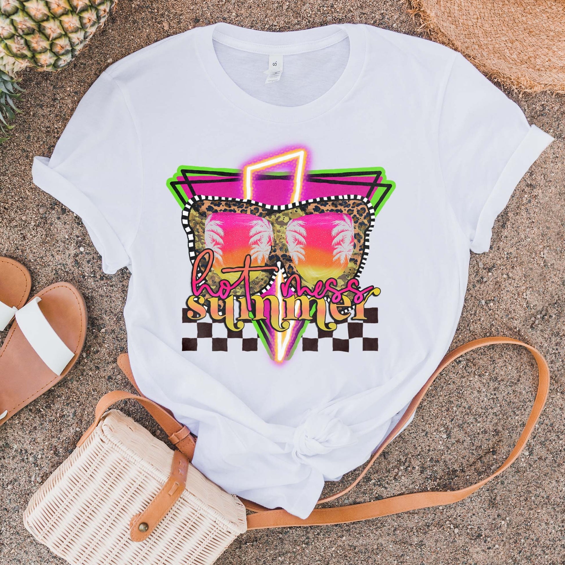 Hot Mess Summer Sublimation Design PNG Digital Download Printable Neon Lightning Bolt Thunder Checker 90s Mama Momma Mom Bod Neon Hot Mom