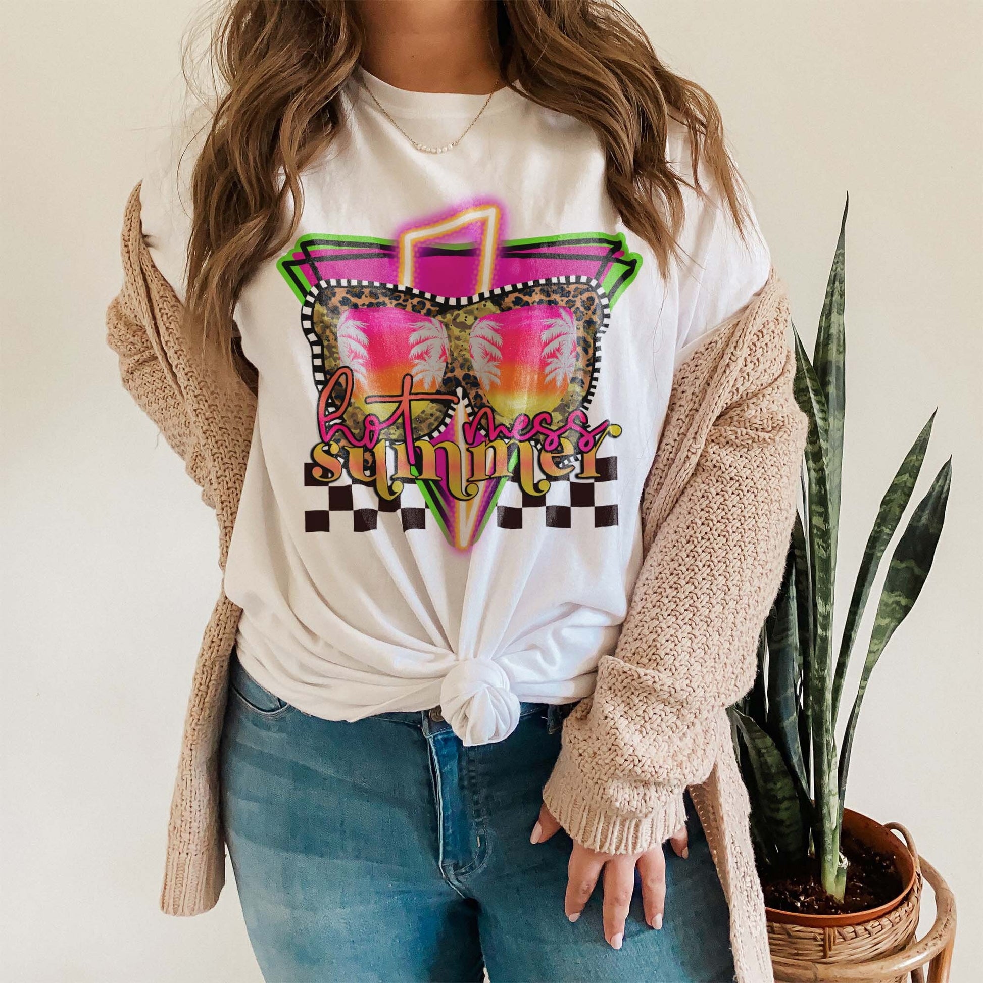 Hot Mess Summer Sublimation Design PNG Digital Download Printable Neon Lightning Bolt Thunder Checker 90s Mama Momma Mom Bod Neon Hot Mom