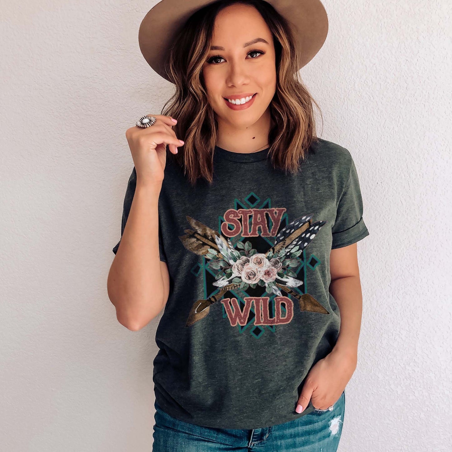 Stay Wild Sublimation Design PNG Digital Download Printable Boho Western Aztec Watercolor Floral Arrows Tribal Feathers Country Southern