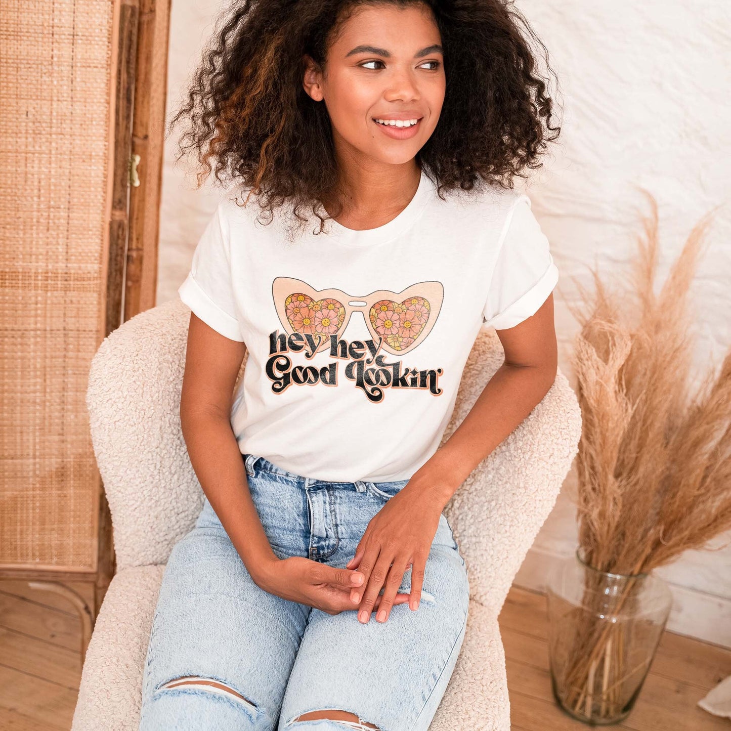 Hey Hey Good Lookin Sublimation Design PNG Digital Download Printable Retro Vintage Boho Hippie Vibe Flower Child Groovy Sunglasses 60s 70s