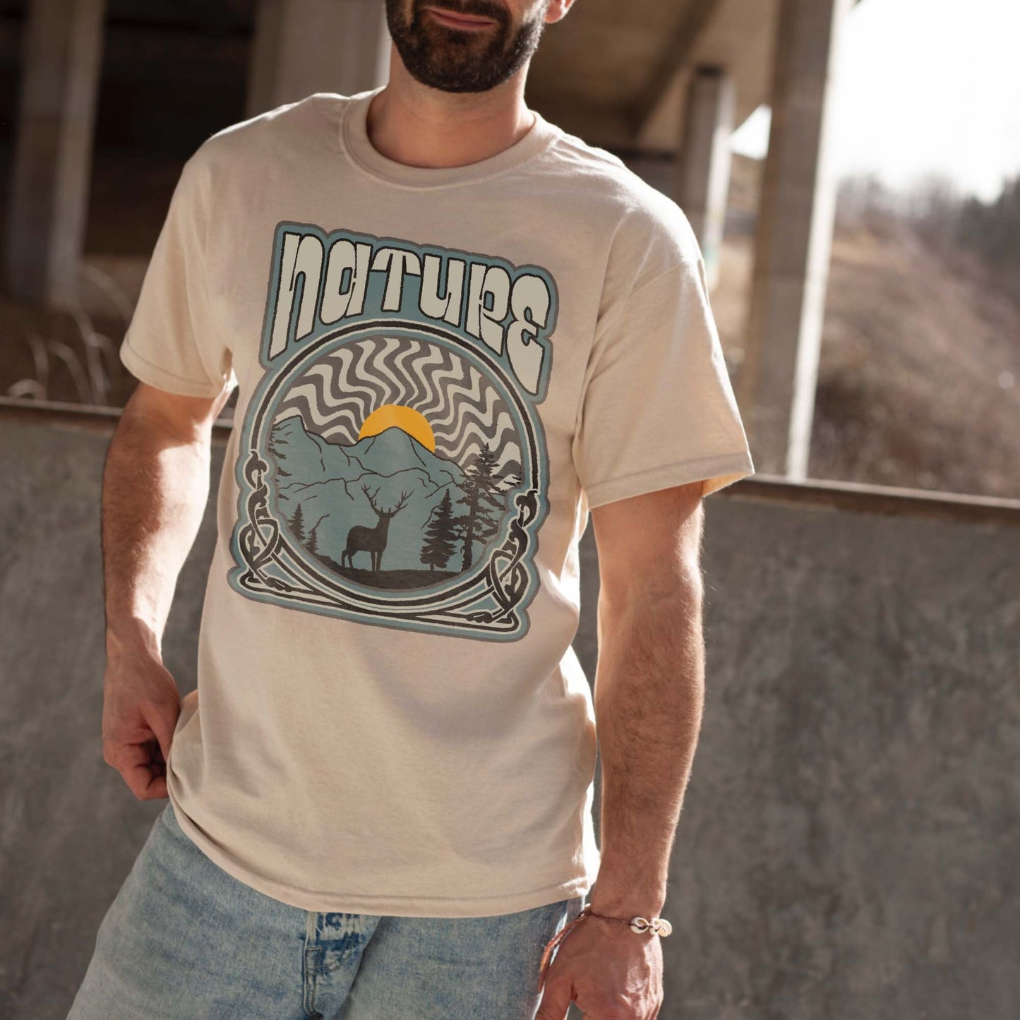 Retro Nature Sublimation Design PNG Digital Download Printable Mens Outdoor Adventure 70s Deer Hunting Season Manly Guys Boys Fathers Day