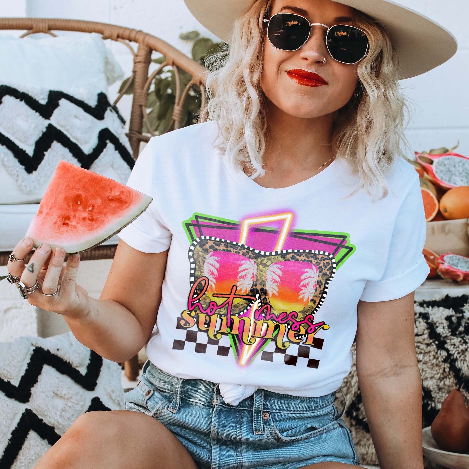 Hot Mess Summer Sublimation Design PNG Digital Download Printable Neon Lightning Bolt Thunder Checker 90s Mama Momma Mom Bod Neon Hot Mom