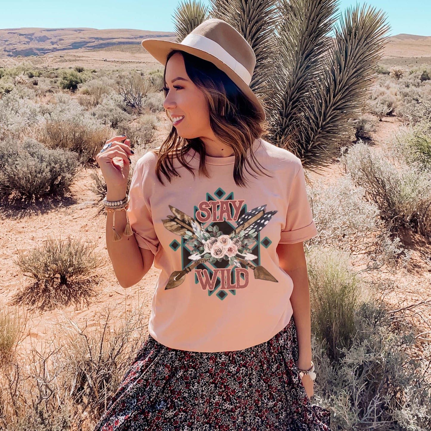 Stay Wild Sublimation Design PNG Digital Download Printable Boho Western Aztec Watercolor Floral Arrows Tribal Feathers Country Southern