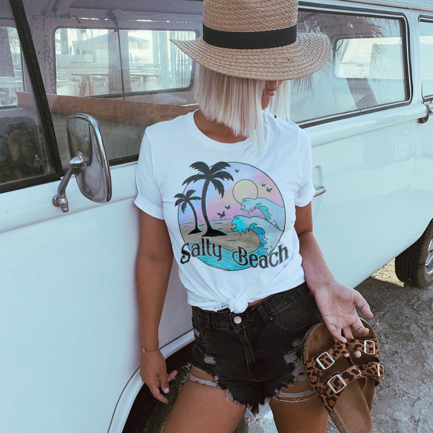 Salty Beach Sublimation Design PNG Digital Download Printable Vacation Ocean Summer Palm Trees Pastel Sunset Waves Wanderlust Travel Beaches