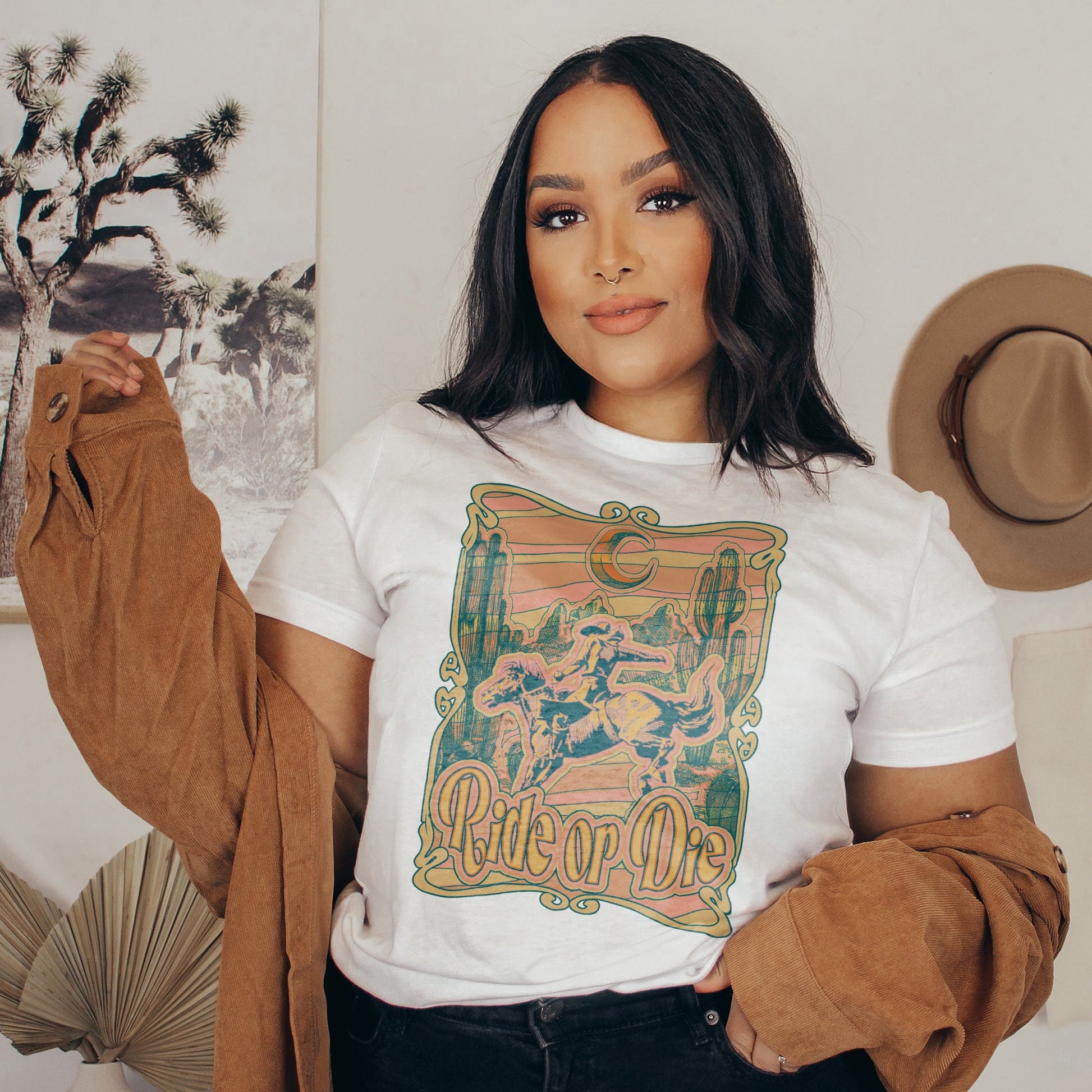 Ride or Die Orange Sublimation Design PNG Digital Download Printable Western Punch Rodeo Horseback Country Southern Retro Cactus Desert
