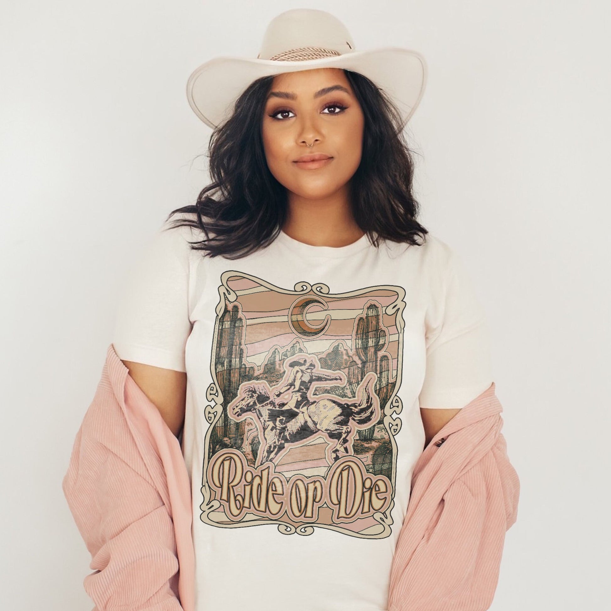 Ride or Die Tan Sublimation Design PNG Digital Download Printable Western Punch Rodeo Horseback Country Southern Retro Cactus Desert