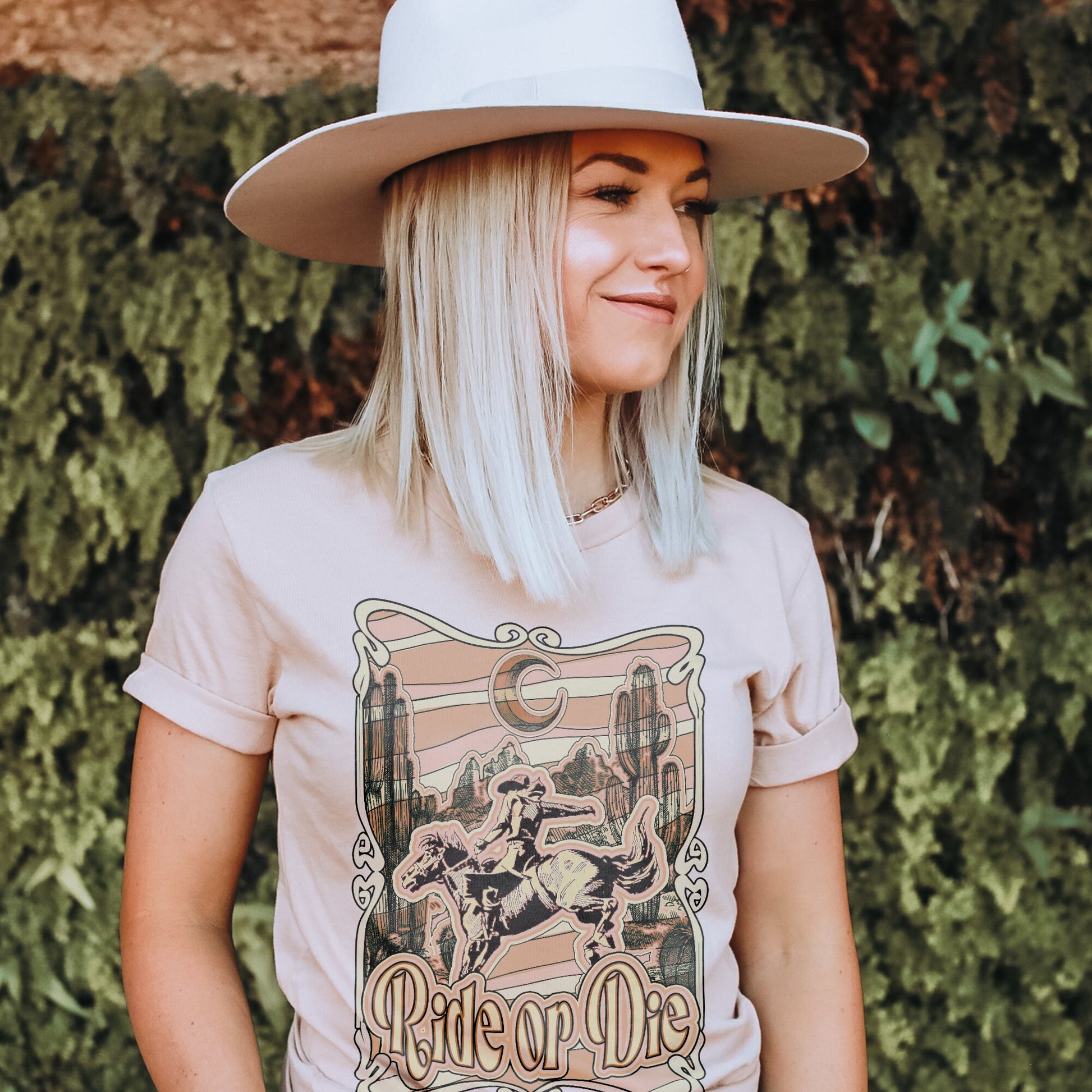 Ride or Die Tan Sublimation Design PNG Digital Download Printable Western Punch Rodeo Horseback Country Southern Retro Cactus Desert