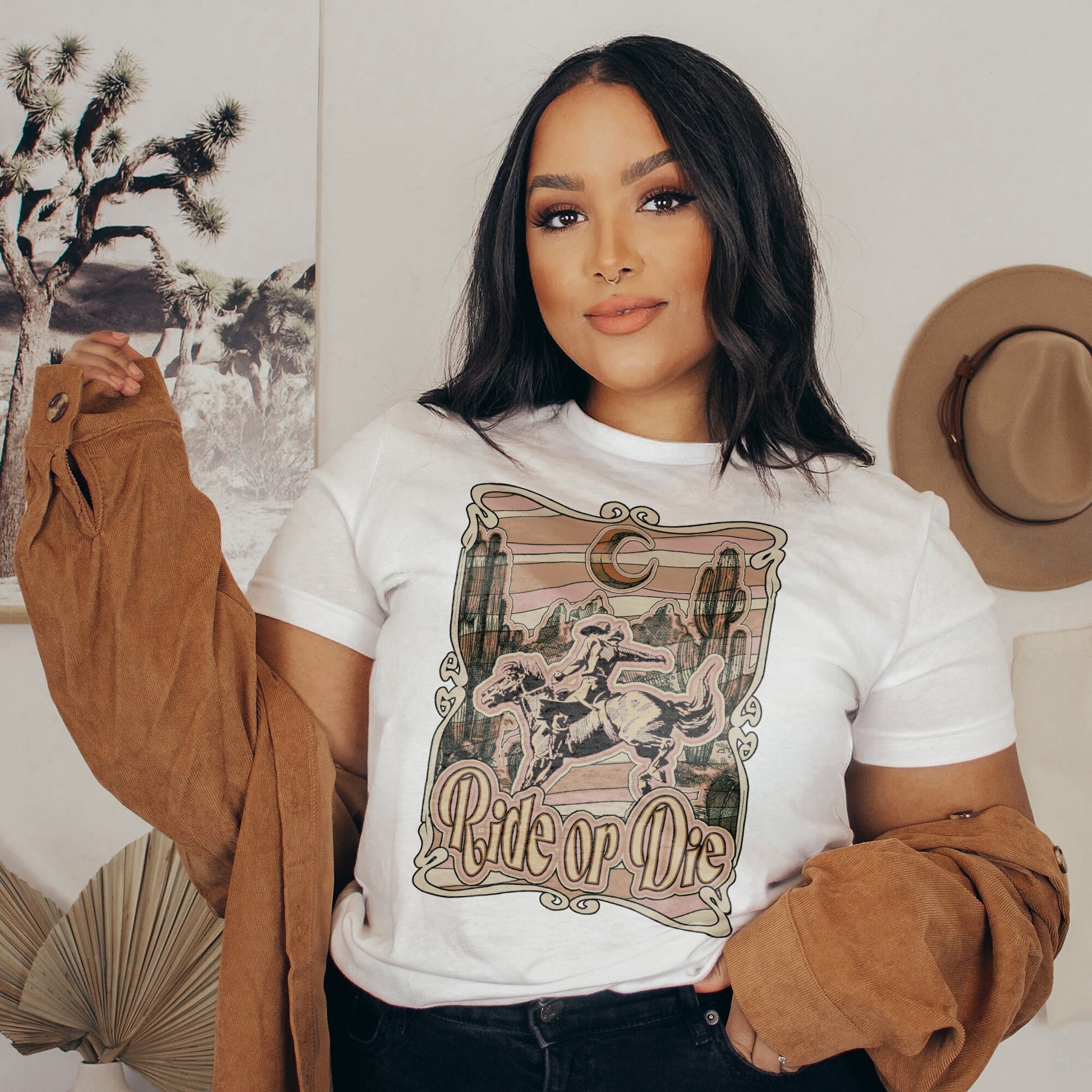 Ride or Die Tan Sublimation Design PNG Digital Download Printable Western Punch Rodeo Horseback Country Southern Retro Cactus Desert