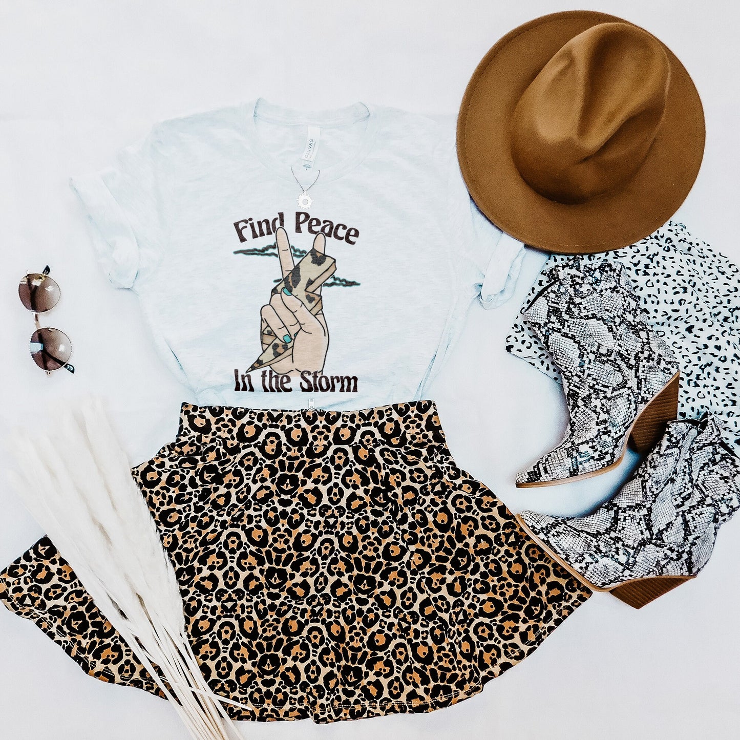 Find Peace in the Storm Sublimation Design PNG Digital Download Printable Mental Health Quote Peace Sign Hand Lightning Bolt Leopard 5