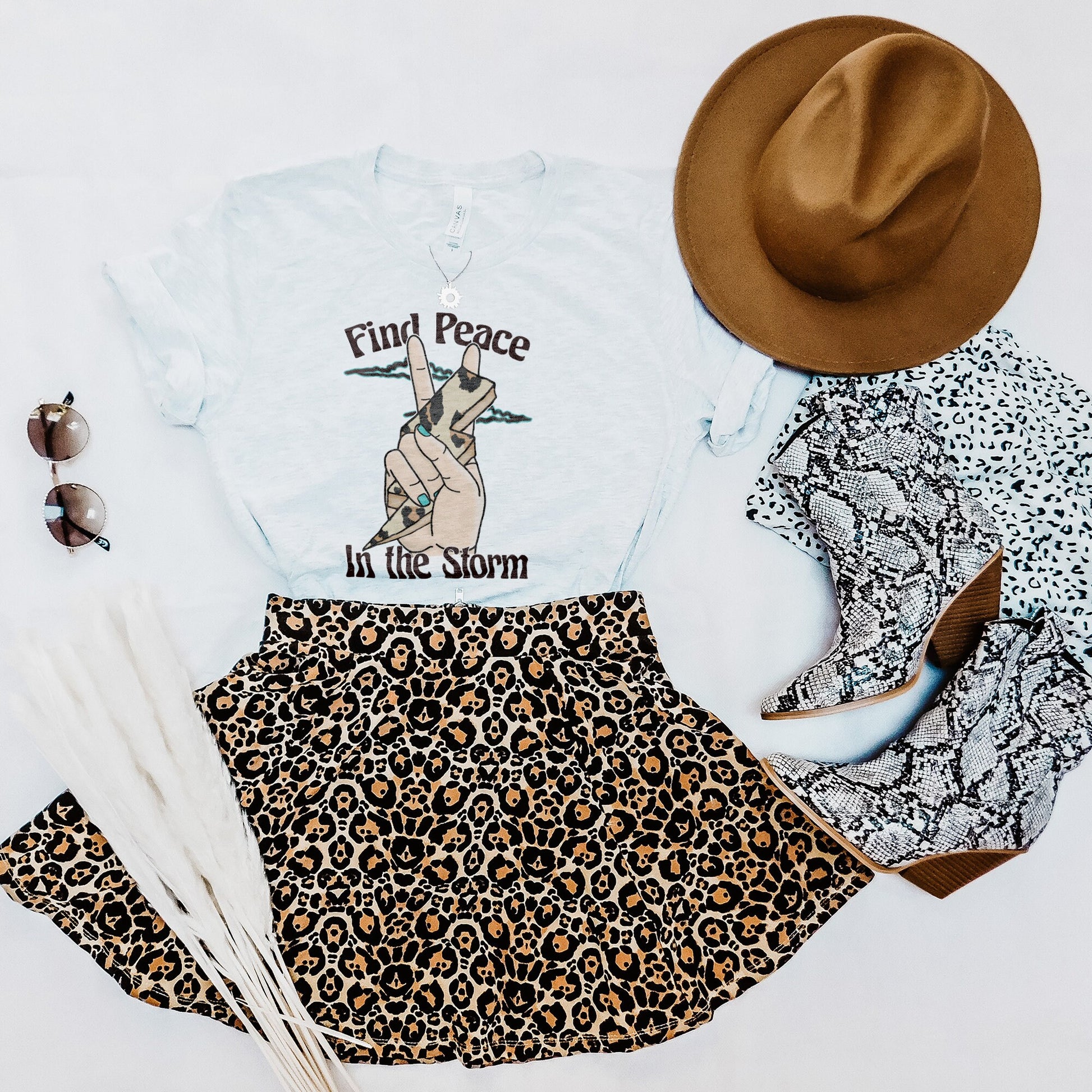 Find Peace in the Storm Sublimation Design PNG Digital Download Printable Mental Health Quote Peace Sign Hand Lightning Bolt Leopard 5