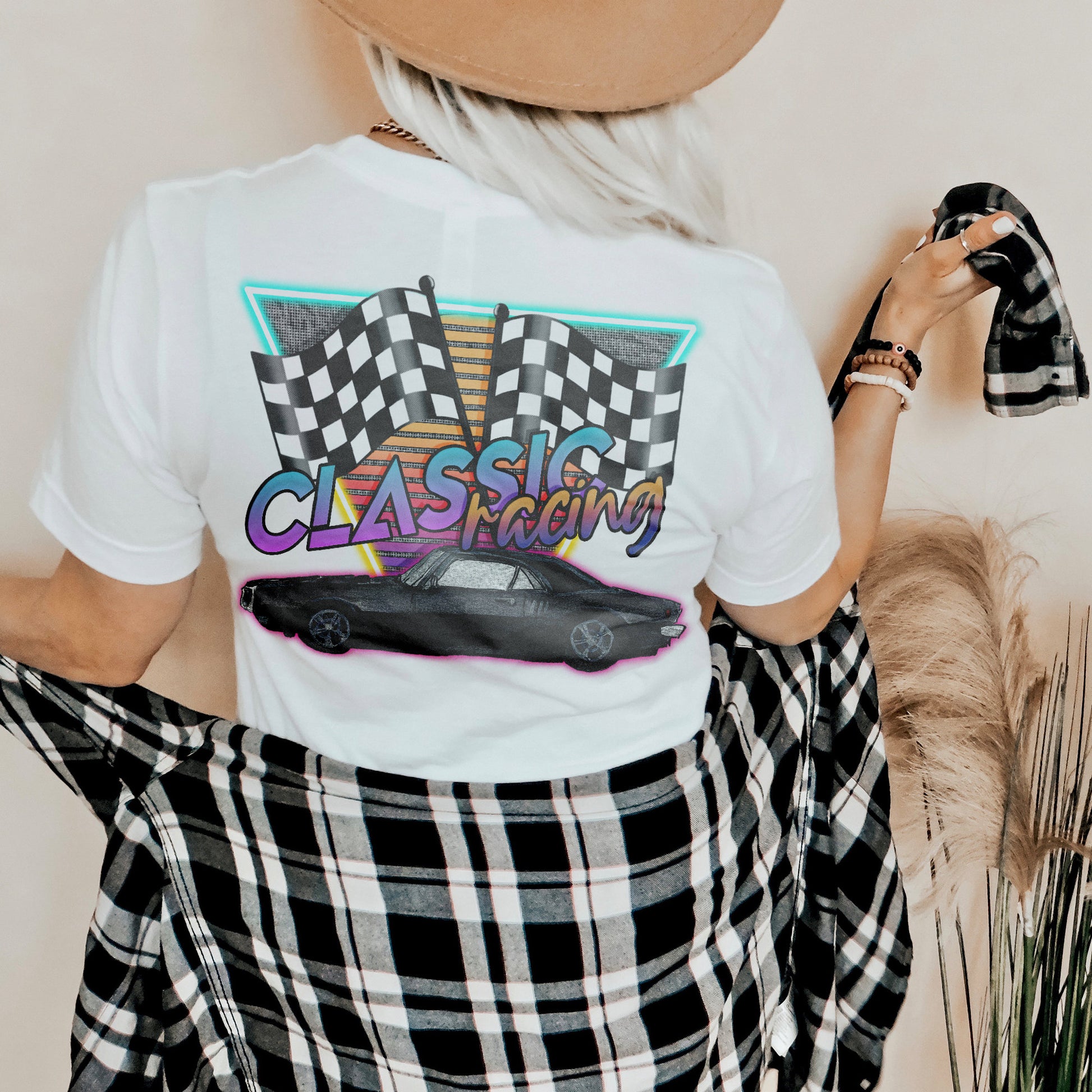 Classic Racing Sublimation Design PNG Digital Download Printable Hot Rod Vintage Retro Muscle Car Checker Flags Neon