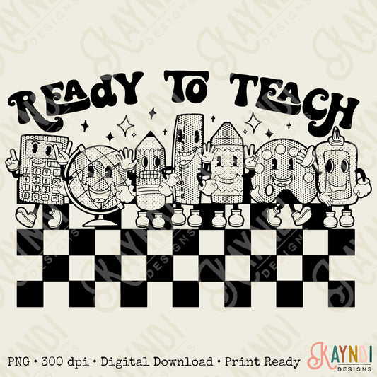 Ready to Teach Single Colors Sublimation Design PNG Digital Download Printable School Supplies Teacher Elementary Globe Crayon Pencil Retro