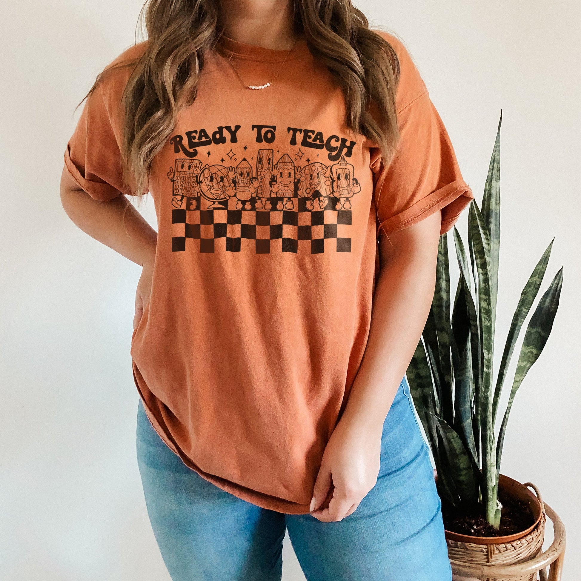 Ready to Teach Single Colors Sublimation Design PNG Digital Download Printable School Supplies Teacher Elementary Globe Crayon Pencil Retro