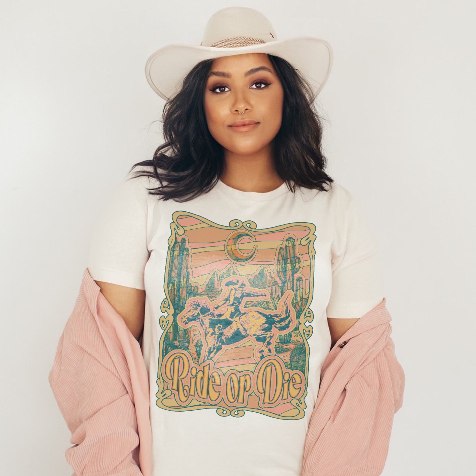 Ride or Die Orange Sublimation Design PNG Digital Download Printable Western Punch Rodeo Horseback Country Southern Retro Cactus Desert