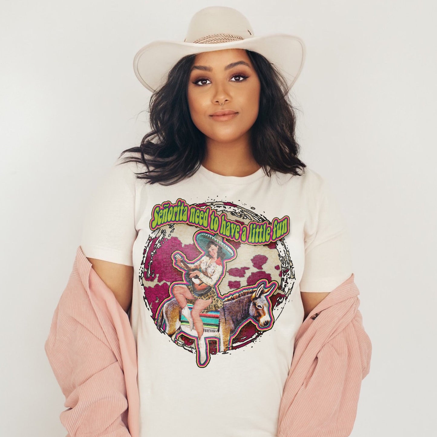 Señorita Need to Have a Little Fun Sublimation Design PNG Digital Download Printable Western Country Cowgirl Cow print Serape Retro Song