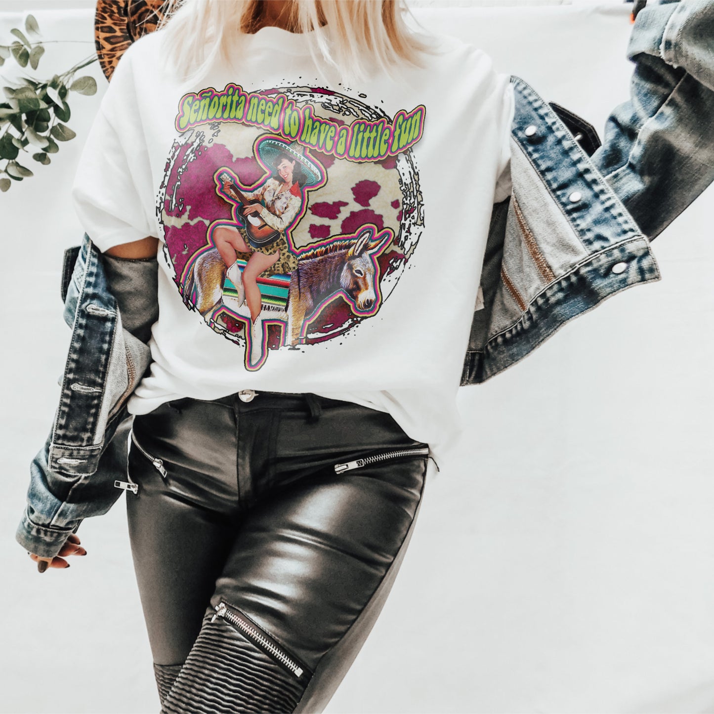 Señorita Need to Have a Little Fun Sublimation Design PNG Digital Download Printable Western Country Cowgirl Cow print Serape Retro Song