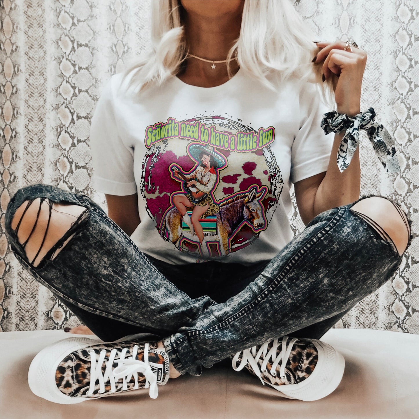 Señorita Need to Have a Little Fun Sublimation Design PNG Digital Download Printable Western Country Cowgirl Cow print Serape Retro Song