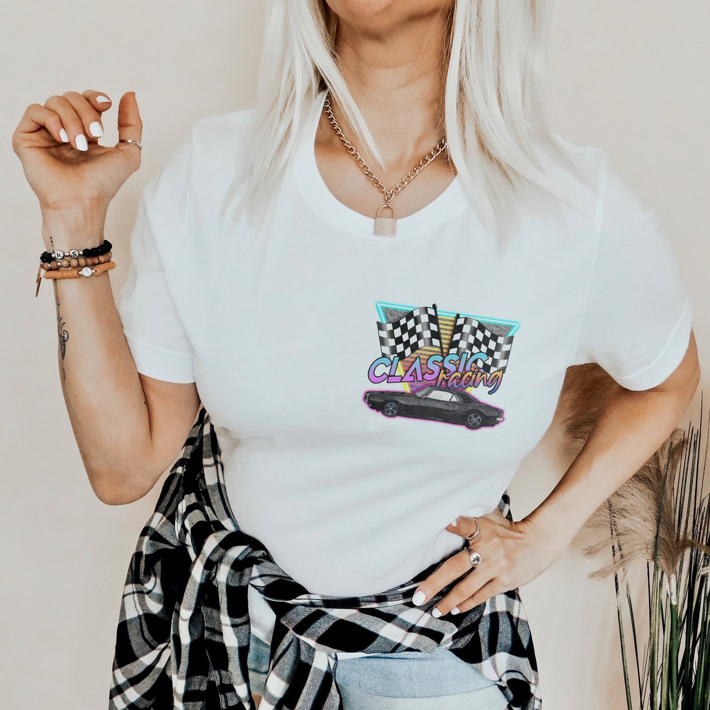 Classic Racing Sublimation Design PNG Digital Download Printable Hot Rod Vintage Retro Muscle Car Checker Flags Neon