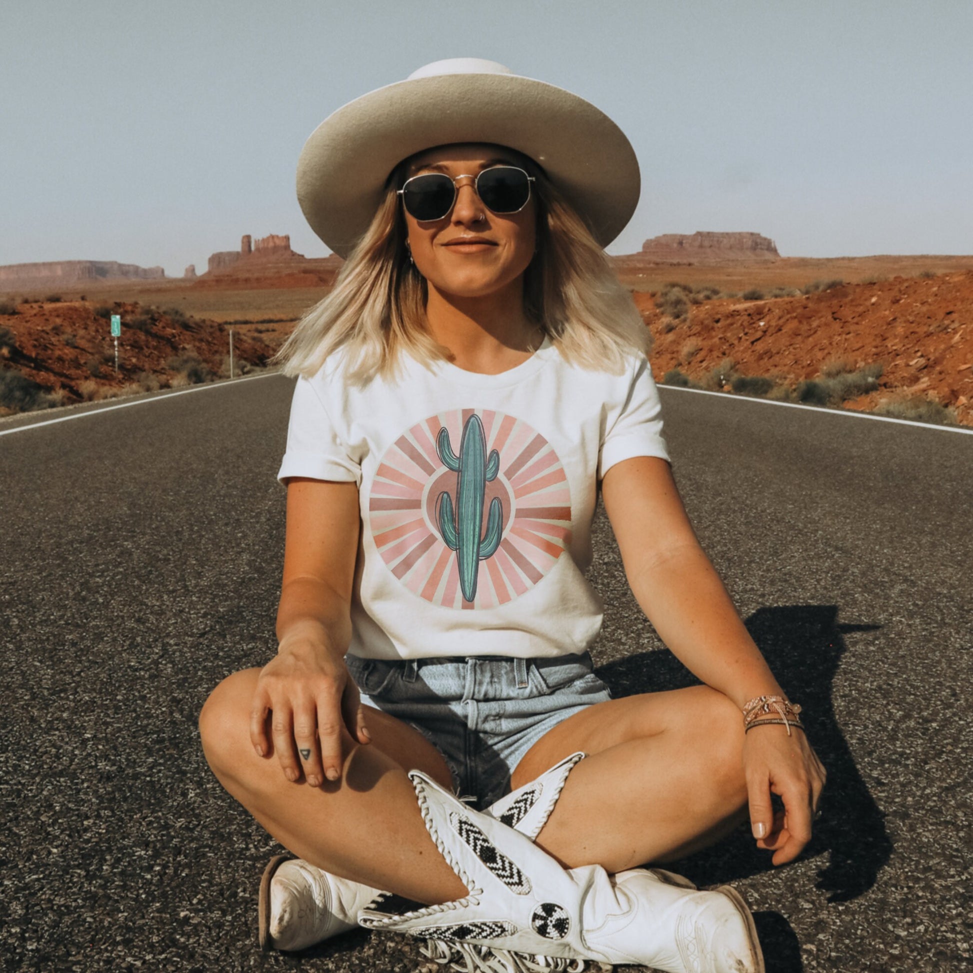 Hand Drawn Cactus Sublimation Design PNG Digital Download Printable Sun Sunburst 70s Western Punchy Retro Cowboy Cowgirl Bull Desert Rodeo