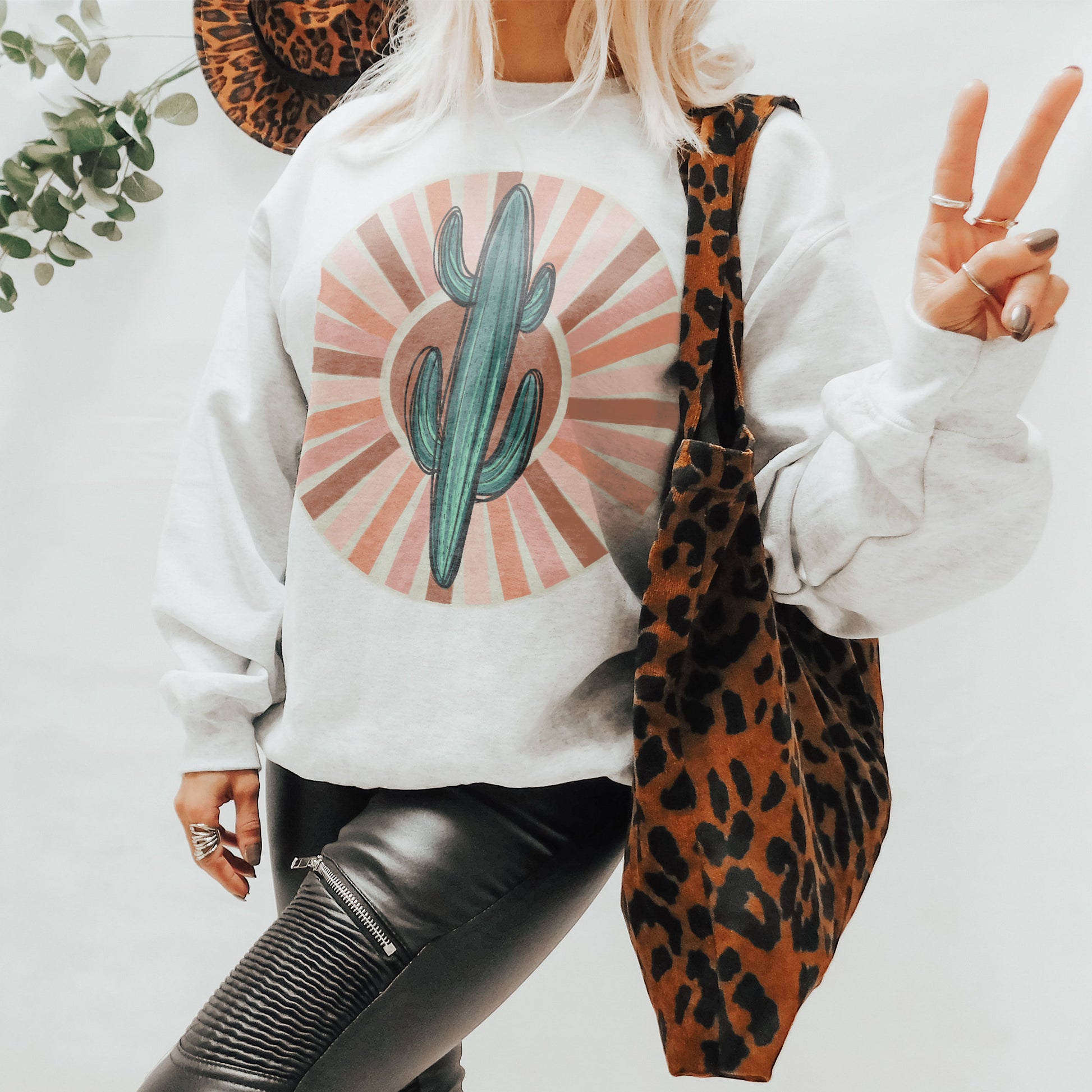 Hand Drawn Cactus Sublimation Design PNG Digital Download Printable Sun Sunburst 70s Western Punchy Retro Cowboy Cowgirl Bull Desert Rodeo