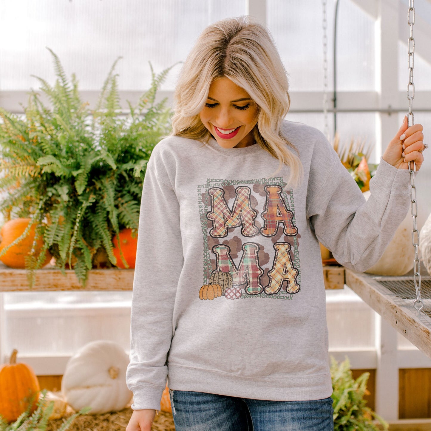 Mama Fall Stitches Sublimation Design PNG Digital Download Printable Leopard Cheetah Plaid Pumpkins Mom Momma Cute Doodle Flannel Sweater