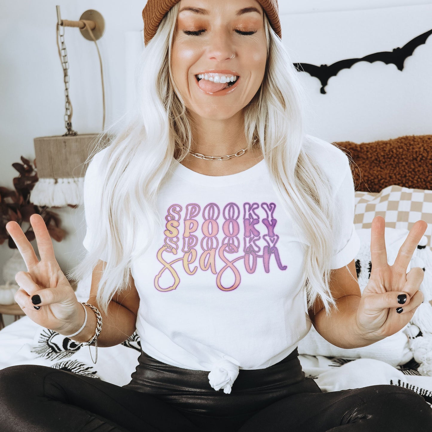 Spooky Season Color Sublimation Design PNG Digital Download Printable Halloween Stay Spooky Retro Groovy Pumpkin Vibes Mama
