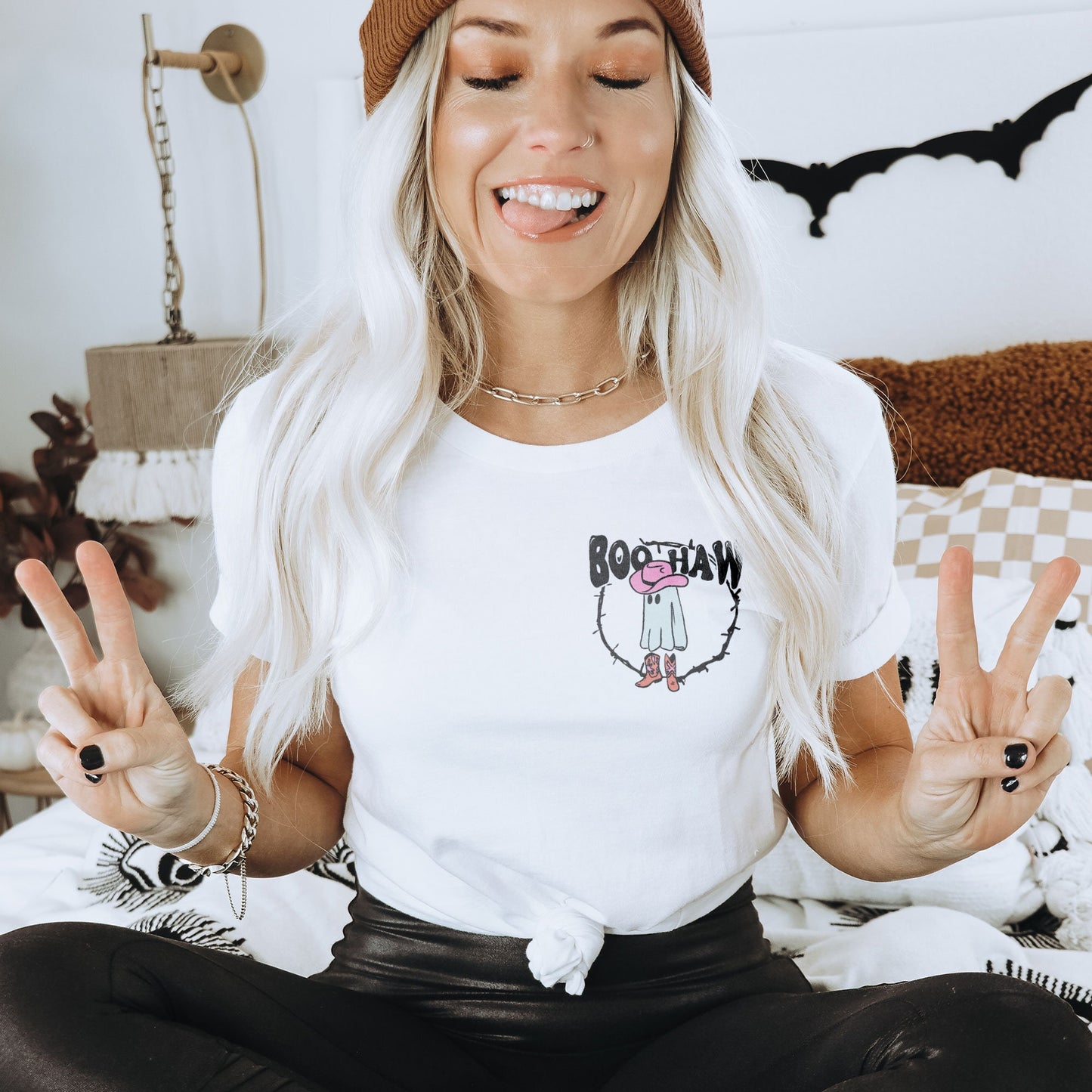 Boo Haw Halloween Ghost Boots Sublimation Design PNG Digital Download Printable Feet Western Country Cowgirl Fall Barb Wire Cowboy Hat