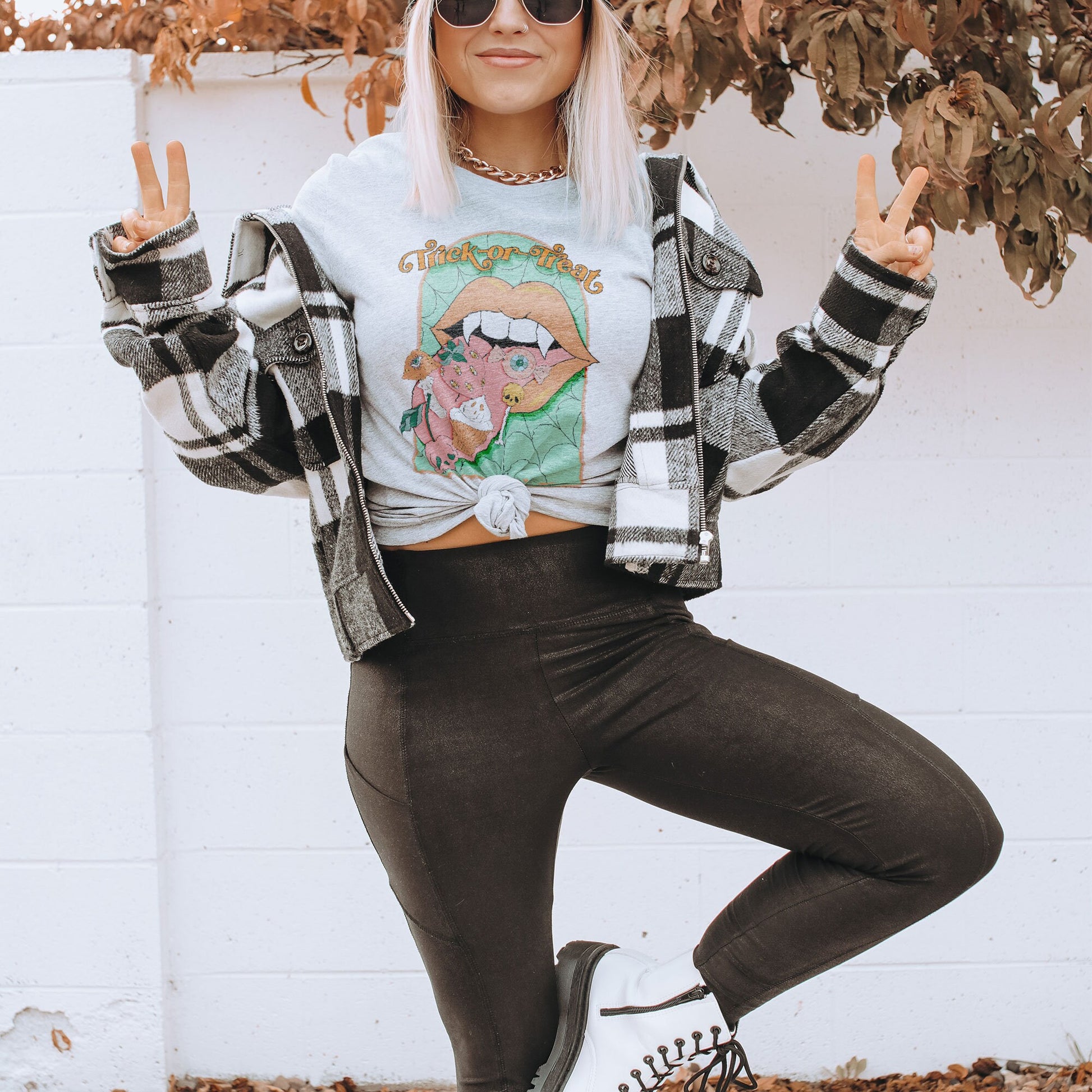 Trick or Treat Sublimation Design PNG Digital Download Printable Vampire Mouth Lips Tongue Fangs Groovy Retro Spooky Vibes Halloween 90s 80s