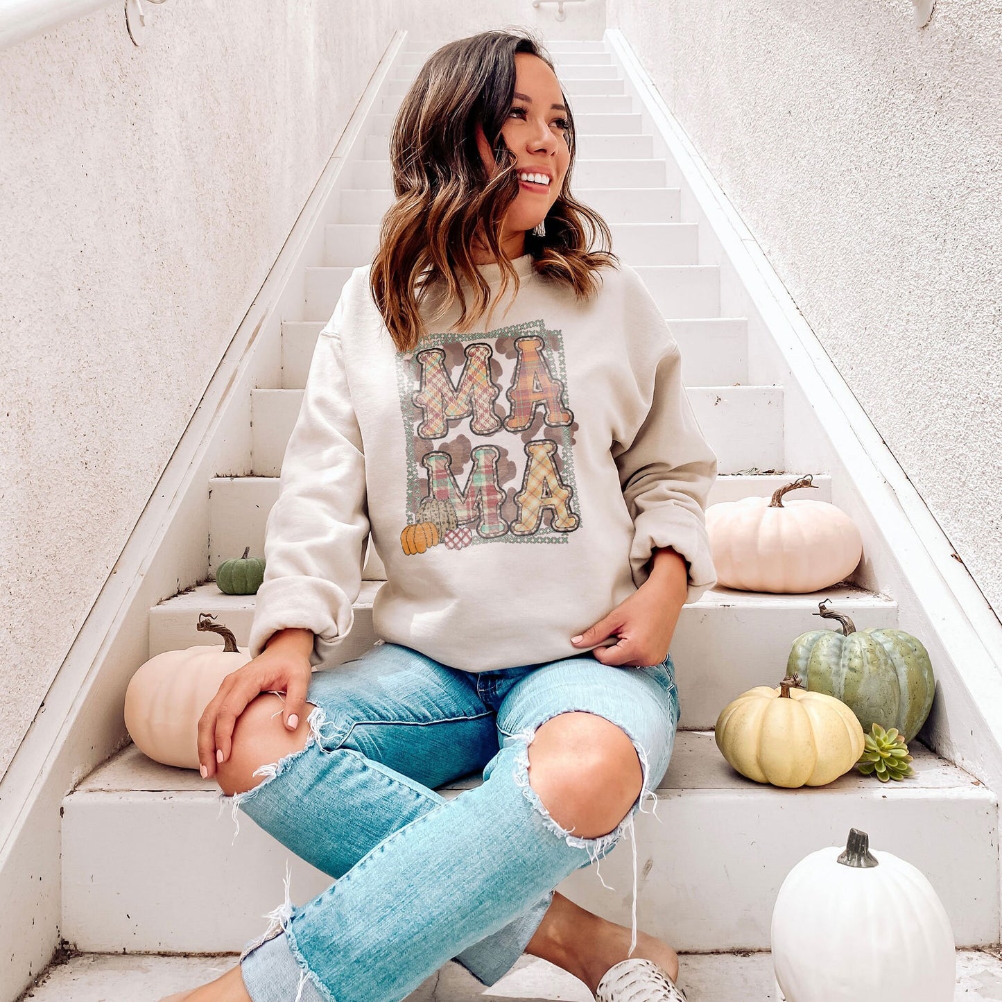 Mama Fall Stitches Sublimation Design PNG Digital Download Printable Leopard Cheetah Plaid Pumpkins Mom Momma Cute Doodle Flannel Sweater