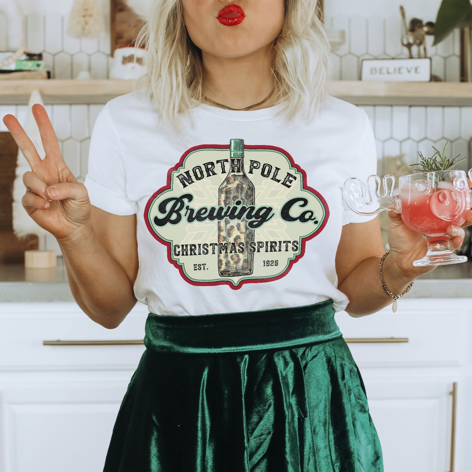 North Pole Brewing Co. Sublimation Design PNG Digital Download Printable Christmas Spirits Vintage Whine Leopard Cheetah Santa Winter