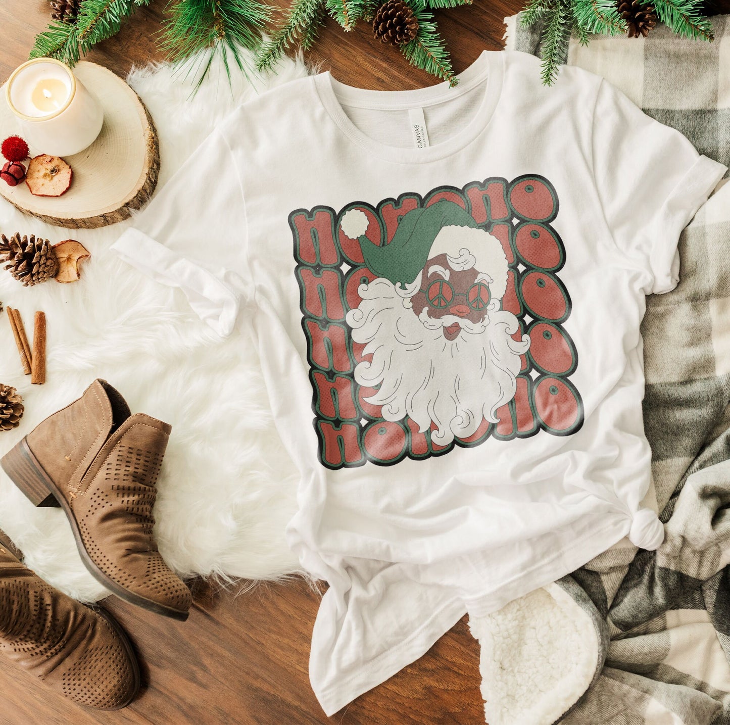 Ho Ho Ho Santa Claus Sublimation Design PNG Digital Download Printable African Groovy Retro 70s Hippie Glasses Peace Sign Christmas 90s Boho