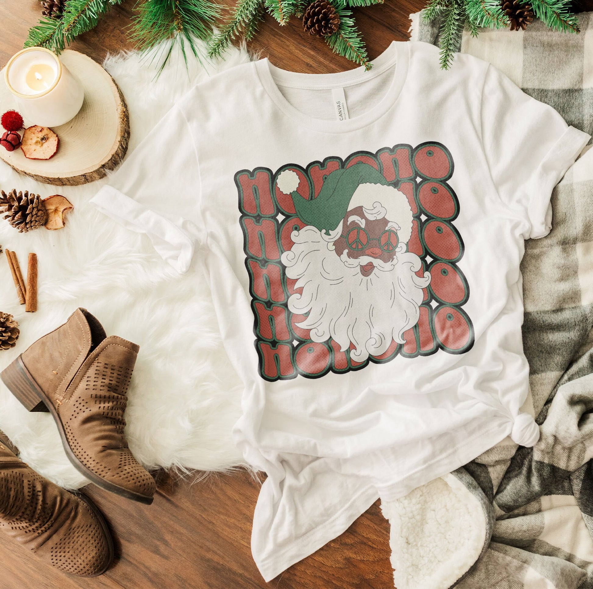 Ho Ho Ho Santa Claus Sublimation Design PNG Digital Download Printable African Groovy Retro 70s Hippie Glasses Peace Sign Christmas 90s Boho