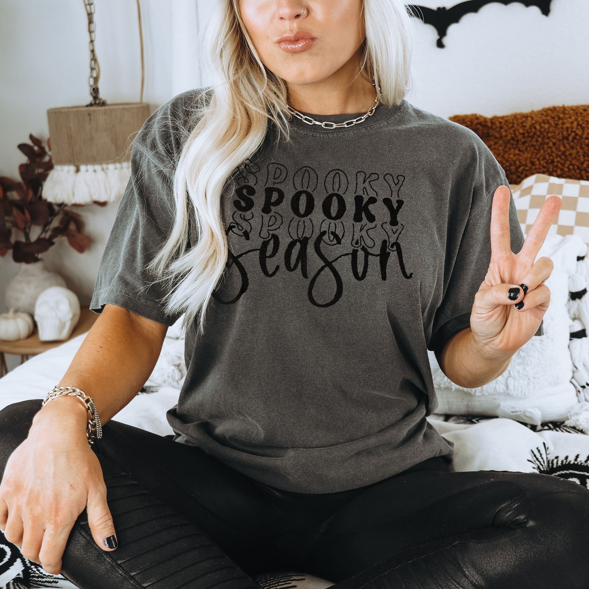Spooky Season Single Color Sublimation Design PNG Digital Download Printable Halloween Stay Spooky Retro Groovy Pumpkin Vibes Mama