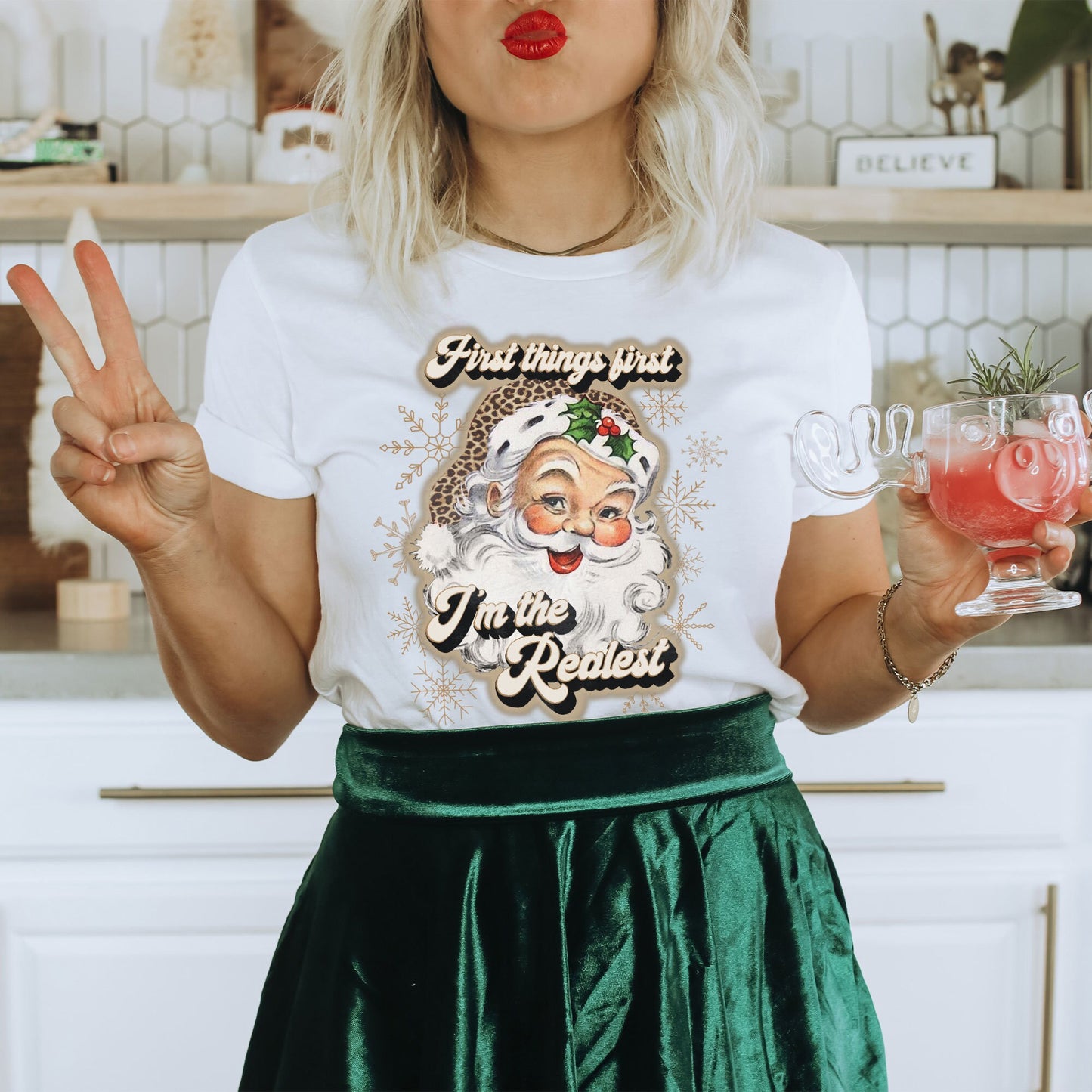 First Things First Im The Realest Santa Sublimation Design PNG Digital Download Printable Leopard Cheetah Beige Snowflakes
