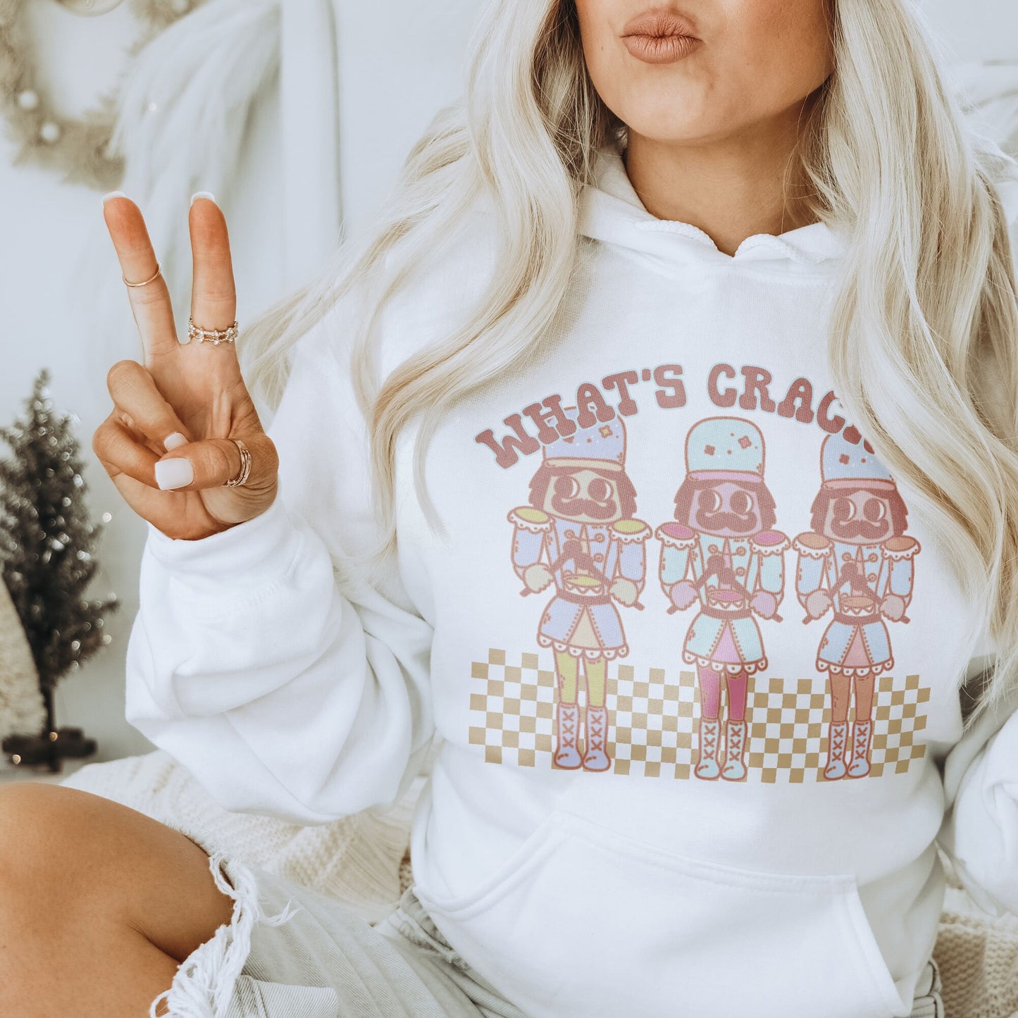 What's Cracking Nutcrackers Sublimation Design PNG Digital Download Printable Checker 90s Retro Groovy Christmas Pastel Pink Winter Xmas