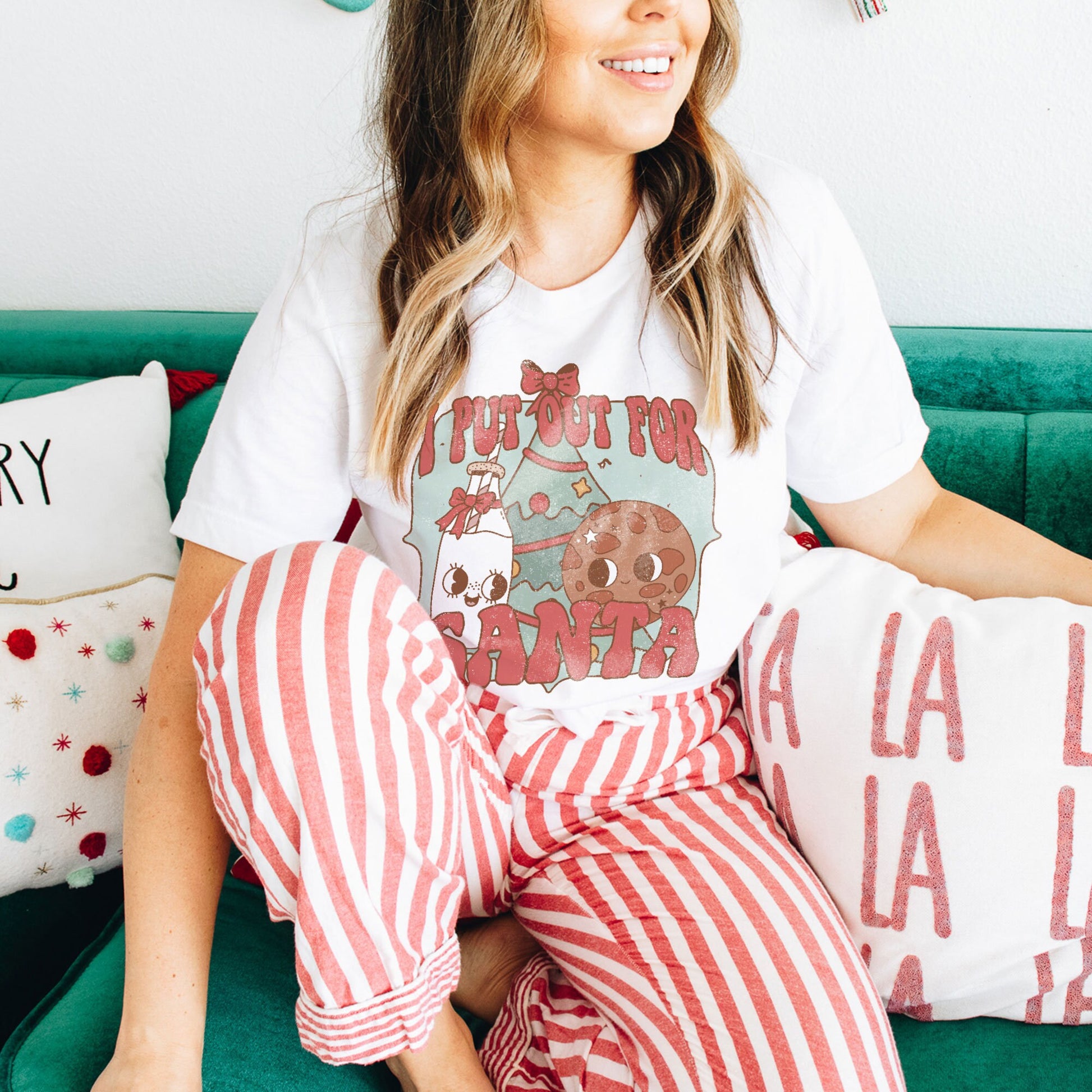 I Put Out For Santa Milk and Cookies Sublimation Design PNG Digital Download Printable Christmas Adult Humor Retro Groovy Characters Tree