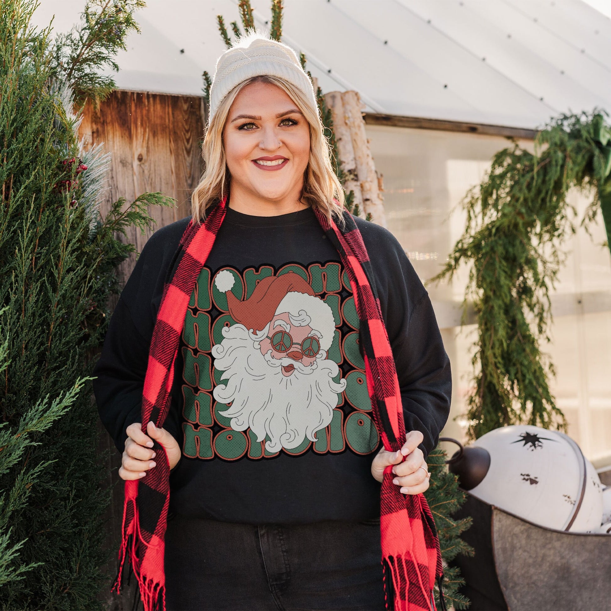 Ho Ho Ho Santa Claus Sublimation Design PNG Digital Download Printable Groovy Retro 70s Hippie Glasses Peace Sign Christmas 90s Boho