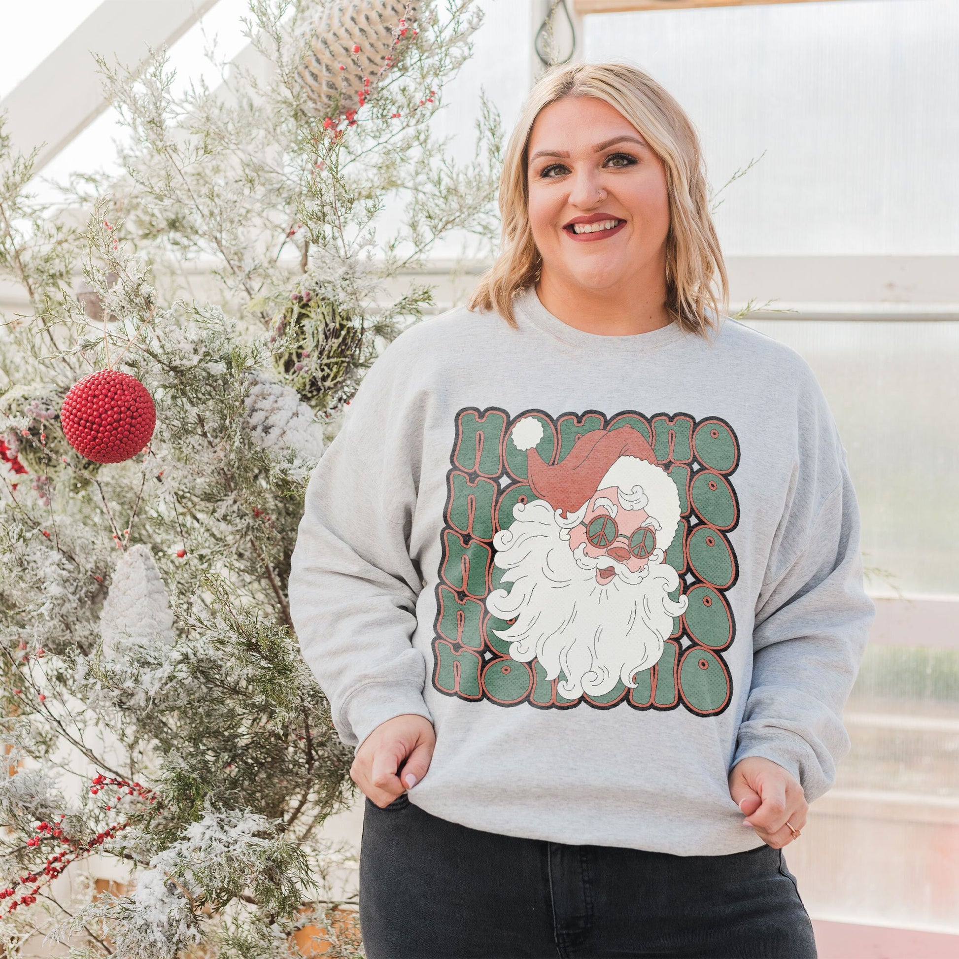 Ho Ho Ho Santa Claus Sublimation Design PNG Digital Download Printable Groovy Retro 70s Hippie Glasses Peace Sign Christmas 90s Boho