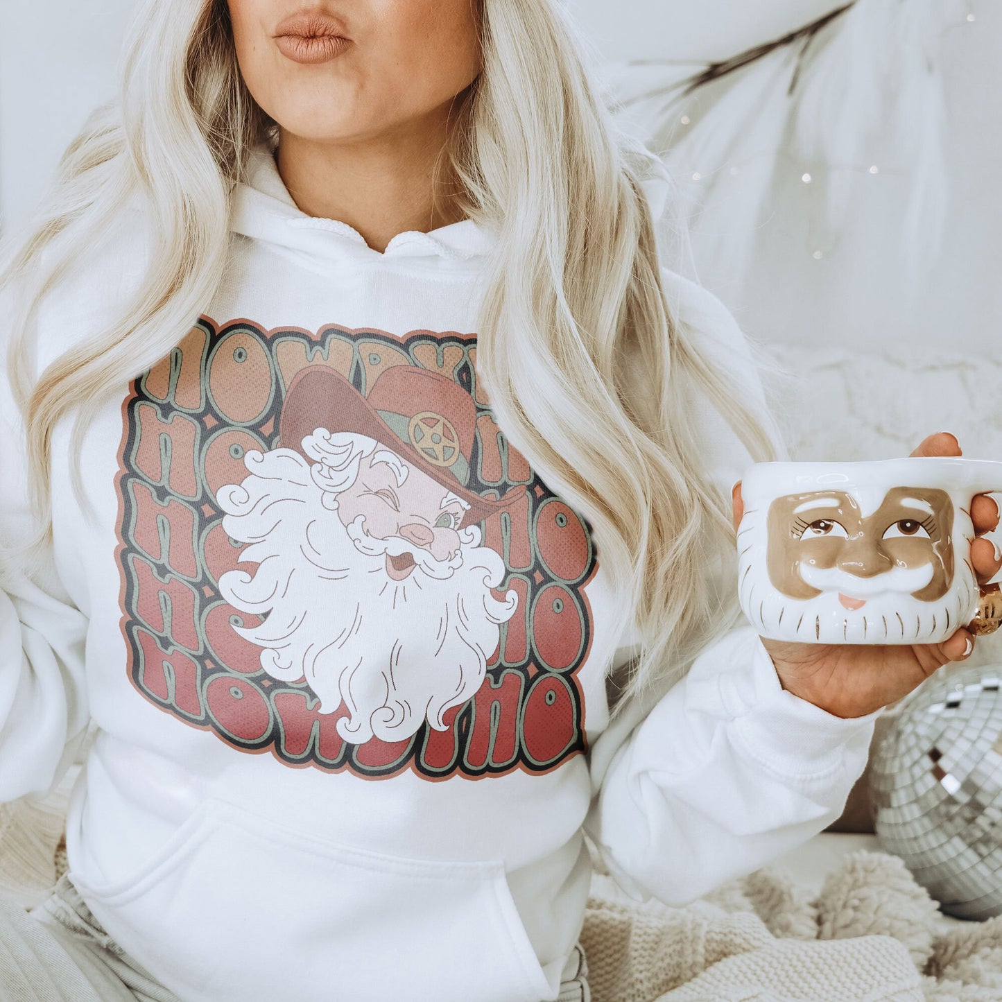 Howdy Ho Santa Sublimation Design PNG Digital Download Printable Retro Western Santa Cowboy Hat Country Southern Xmas Groovy Holly Jolly