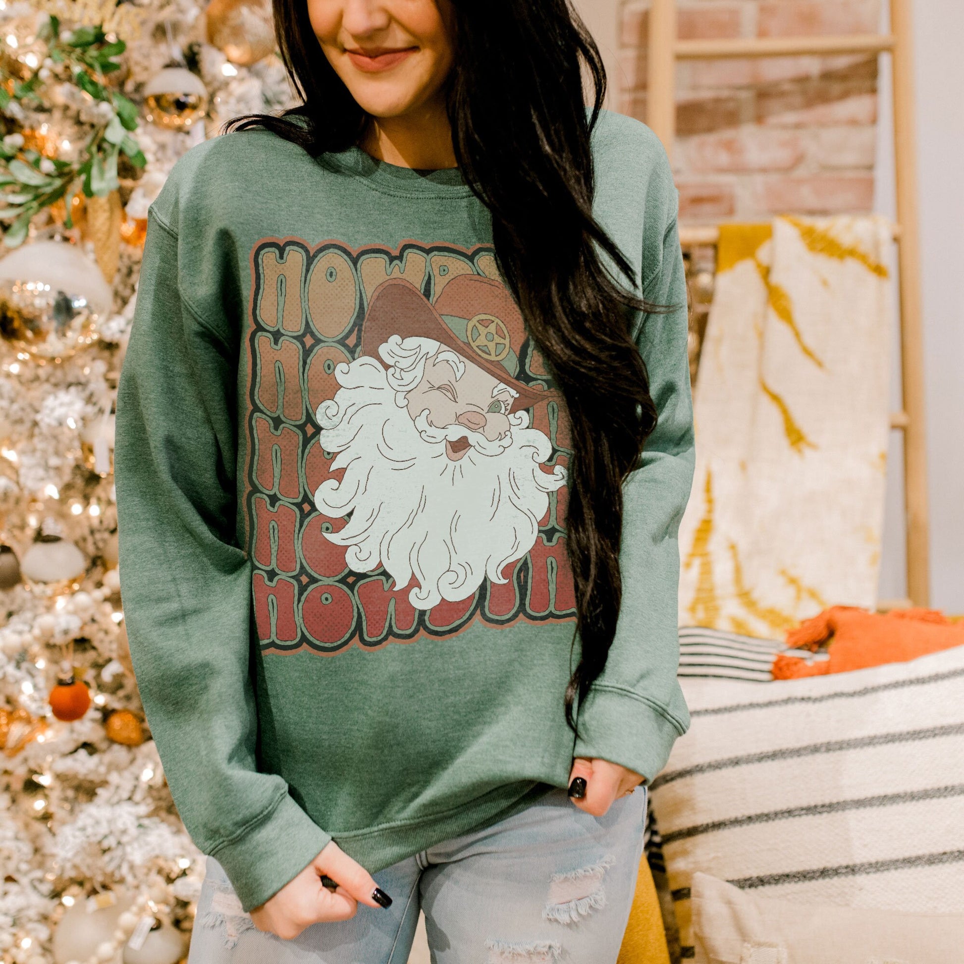 Howdy Ho Santa Sublimation Design PNG Digital Download Printable Retro Western Santa Cowboy Hat Country Southern Xmas Groovy Holly Jolly