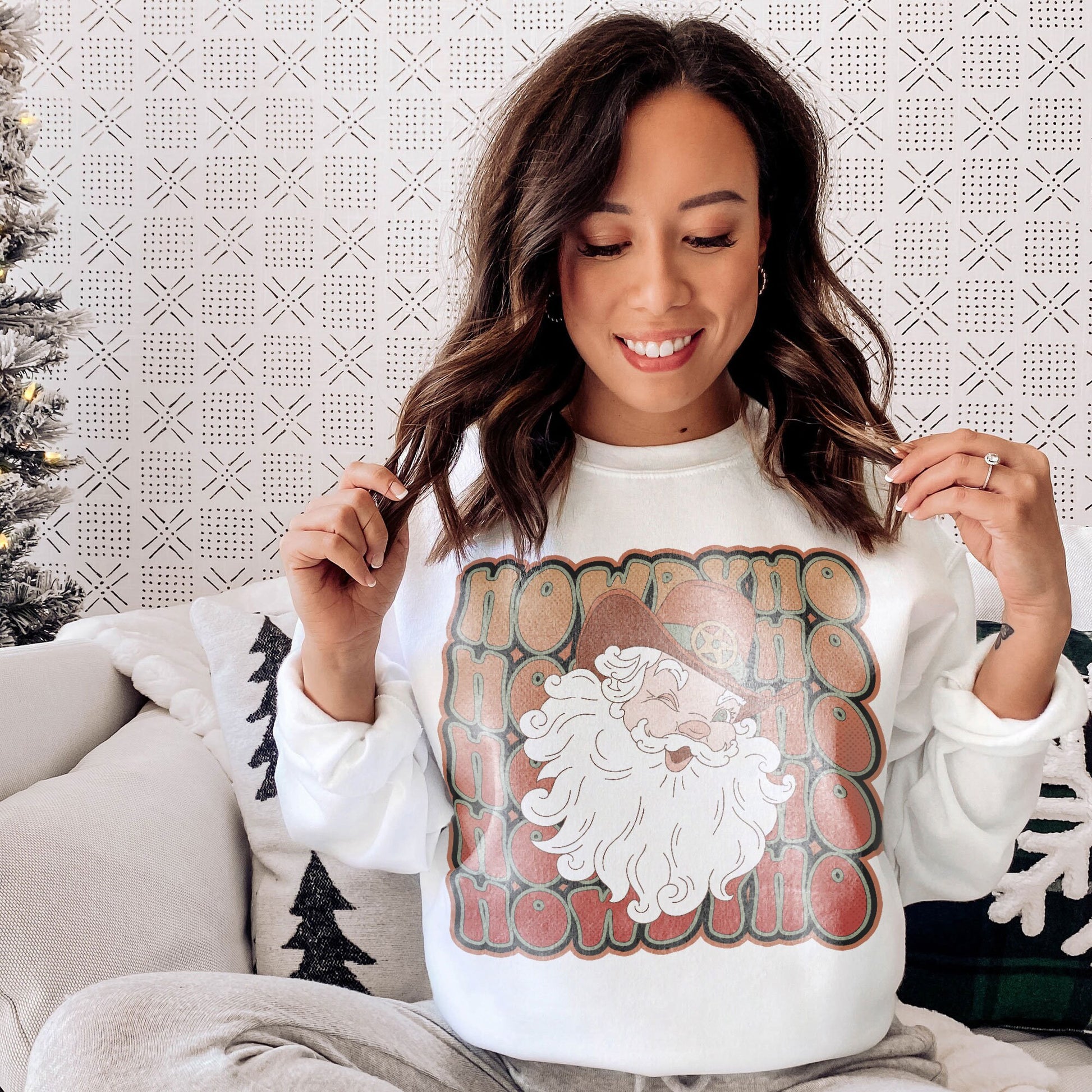 Howdy Ho Santa Sublimation Design PNG Digital Download Printable Retro Western Santa Cowboy Hat Country Southern Xmas Groovy Holly Jolly