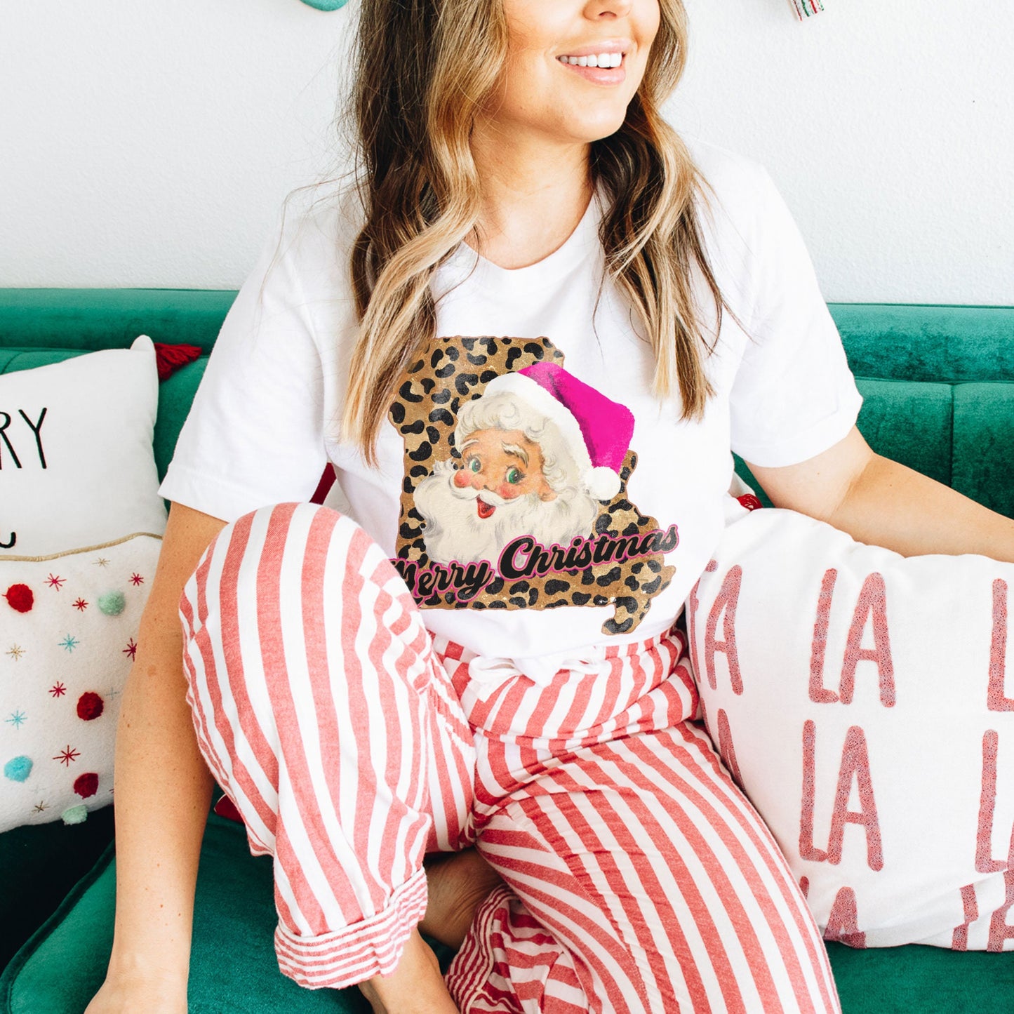 Merry Christmas Missouri Retro Sant Sublimation Design PNG Digital Download Printable Pink Santa Claus Hat Leopard Cheetah Vintage Holly